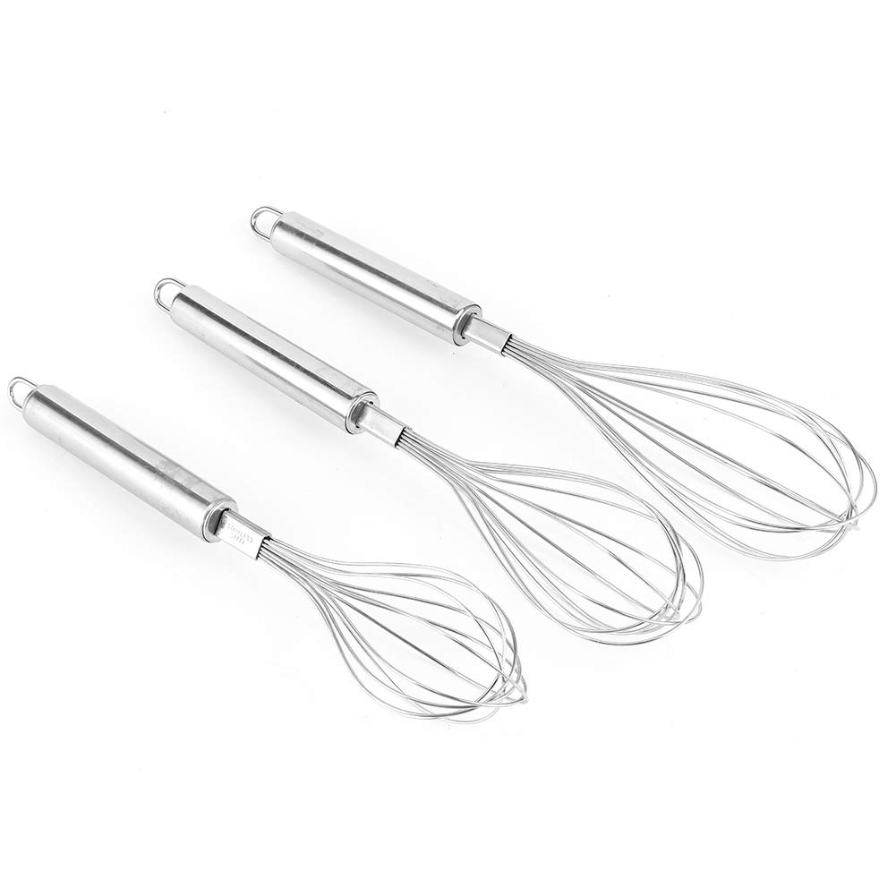 3pcs Stainless Steel Hand Whisk - Durable Cream Blender, Egg Beater & Dough Mixer for Baking, Cooking & Kitchen - Perfect for Whipping Cream, Beating Eggs & Mixing Batters