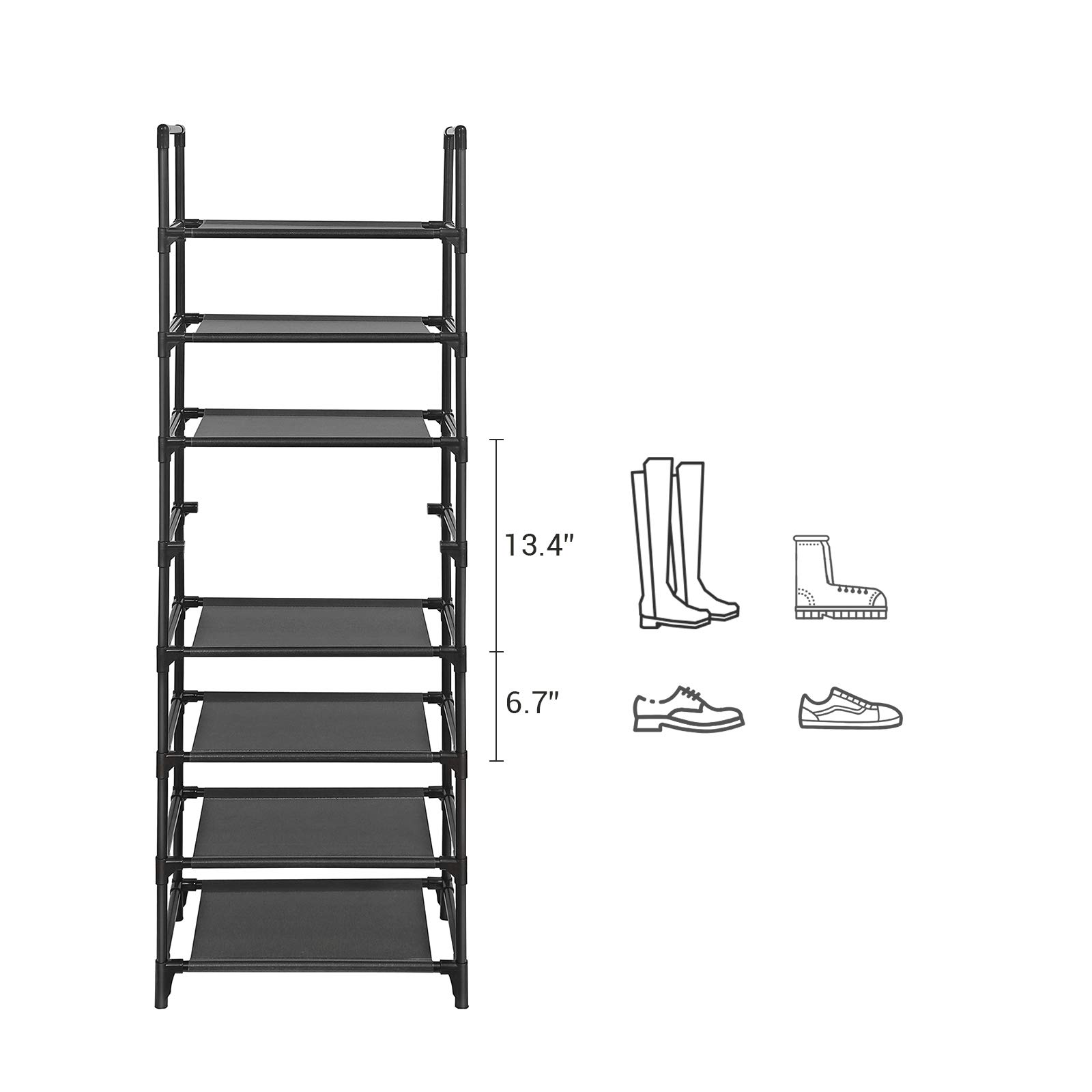 SONGMICS 8-Tier Shoe Rack Organizer - Holds 16-20 Pairs of Shoes, Space Saving Shoe Shelf Tower for Closet & Entryway, Sturdy Black Shoe Storage (ULSR24BK) - Perfect for Small Spaces & Apartment Organization