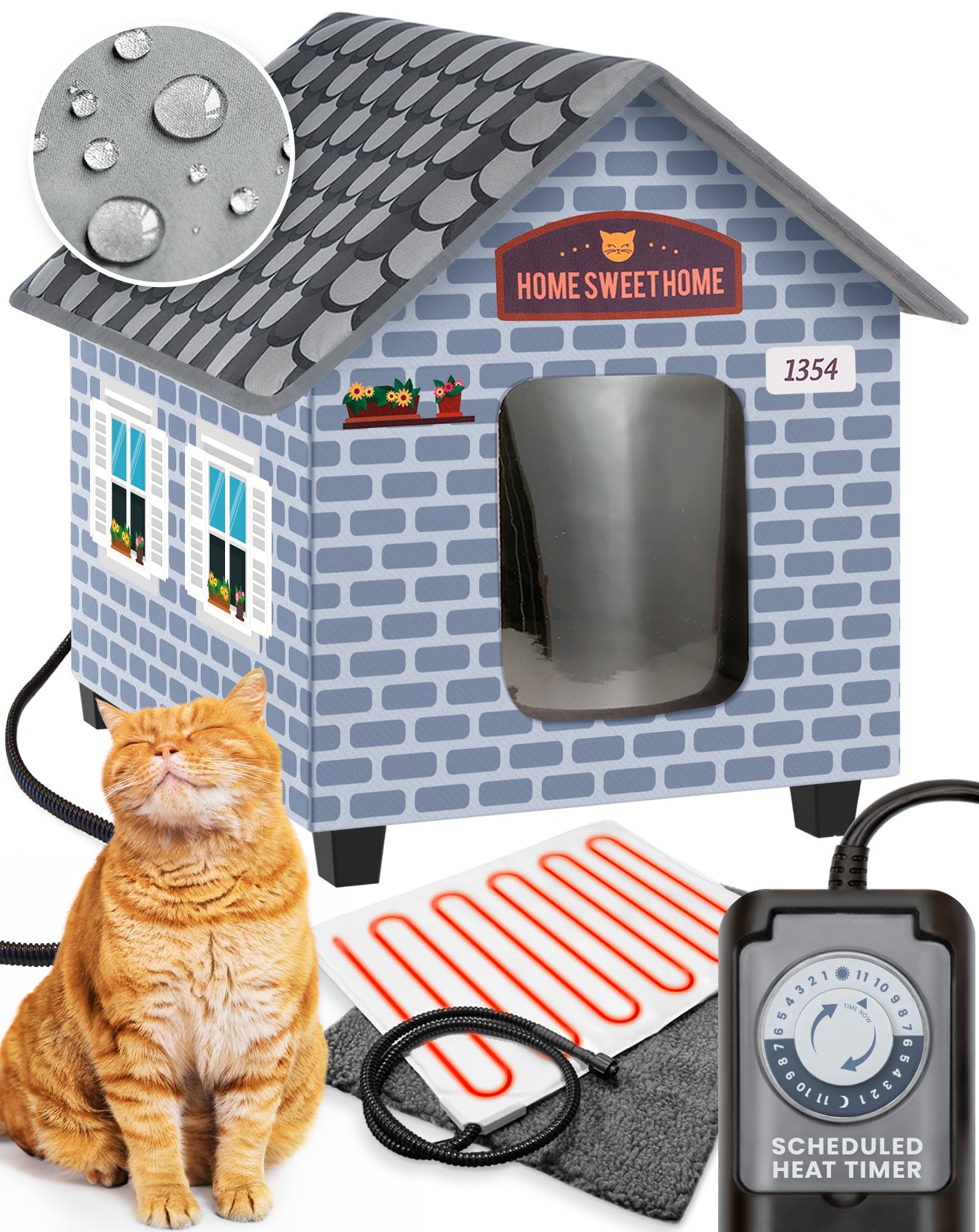 Weatherproof Heated Cat House for Outdoor Cats in Winter - Insulated Warm Shelter with Thermostat, Easy Assembly - Perfect for Porch, Garage & Backyard Use