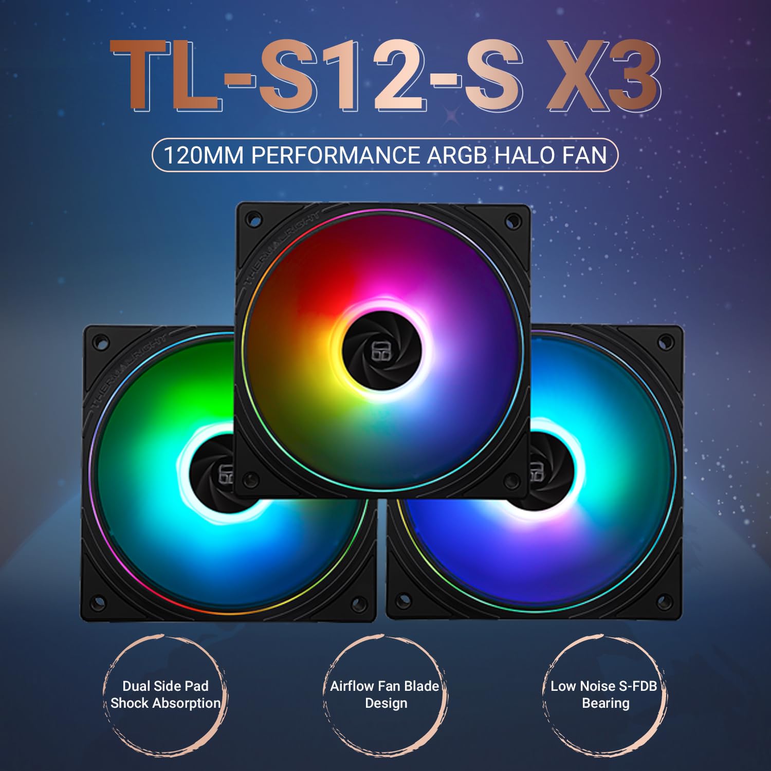 Thermalright TL-S12-S X3 120mm ARGB PWM CPU Cooler Fan - High Performance 1500RPM Silent PC Cooling Fan with RGB Lighting for Gaming PC, Workstation & Home Computer Builds - Black (TL-S12-S X3)