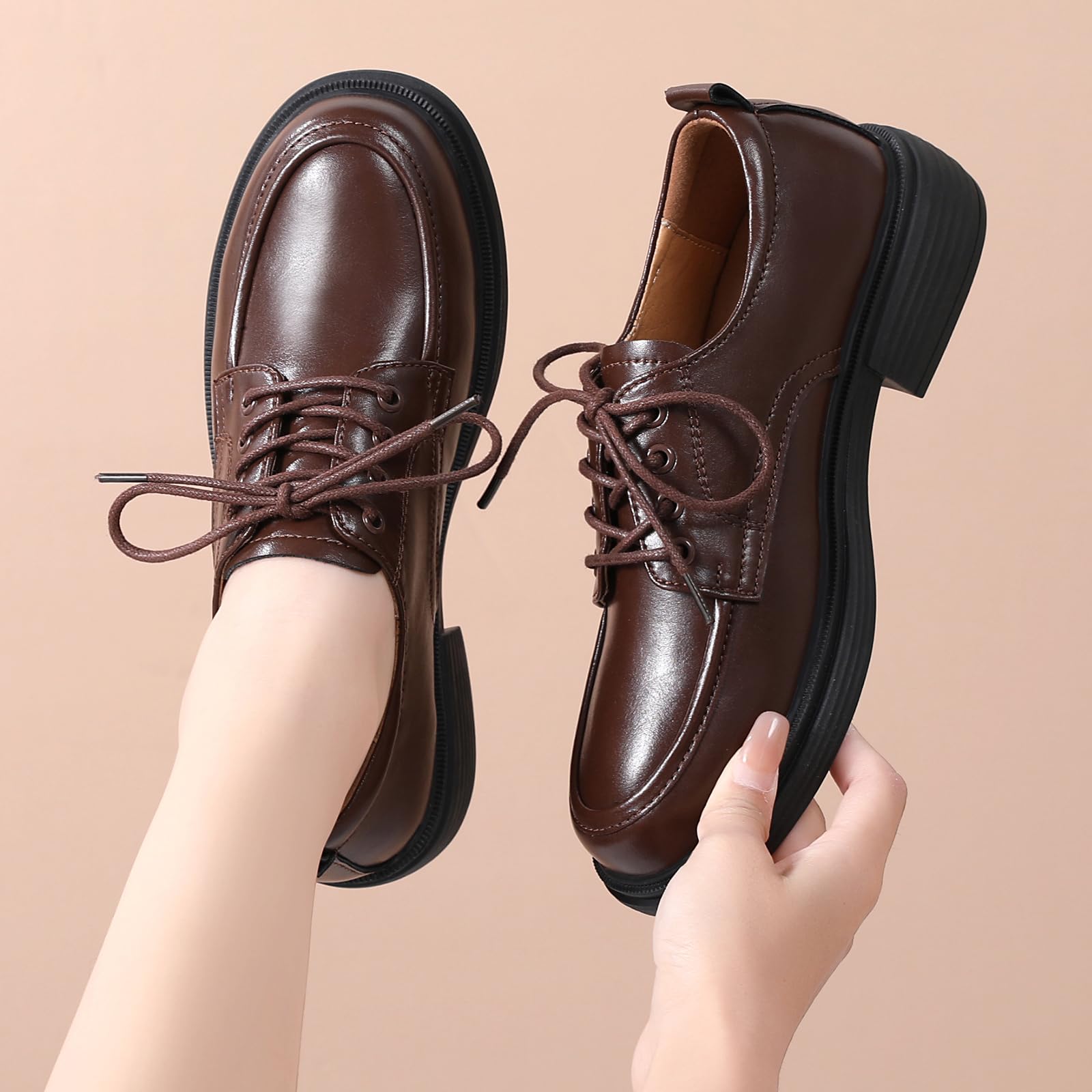 Women's Leather Oxford Shoes - Classic Lace-Up Round Toe Flat for Business Casual & Office Wear | Non-Slip Comfortable Dressy Shoes for Work & Professional Occasions