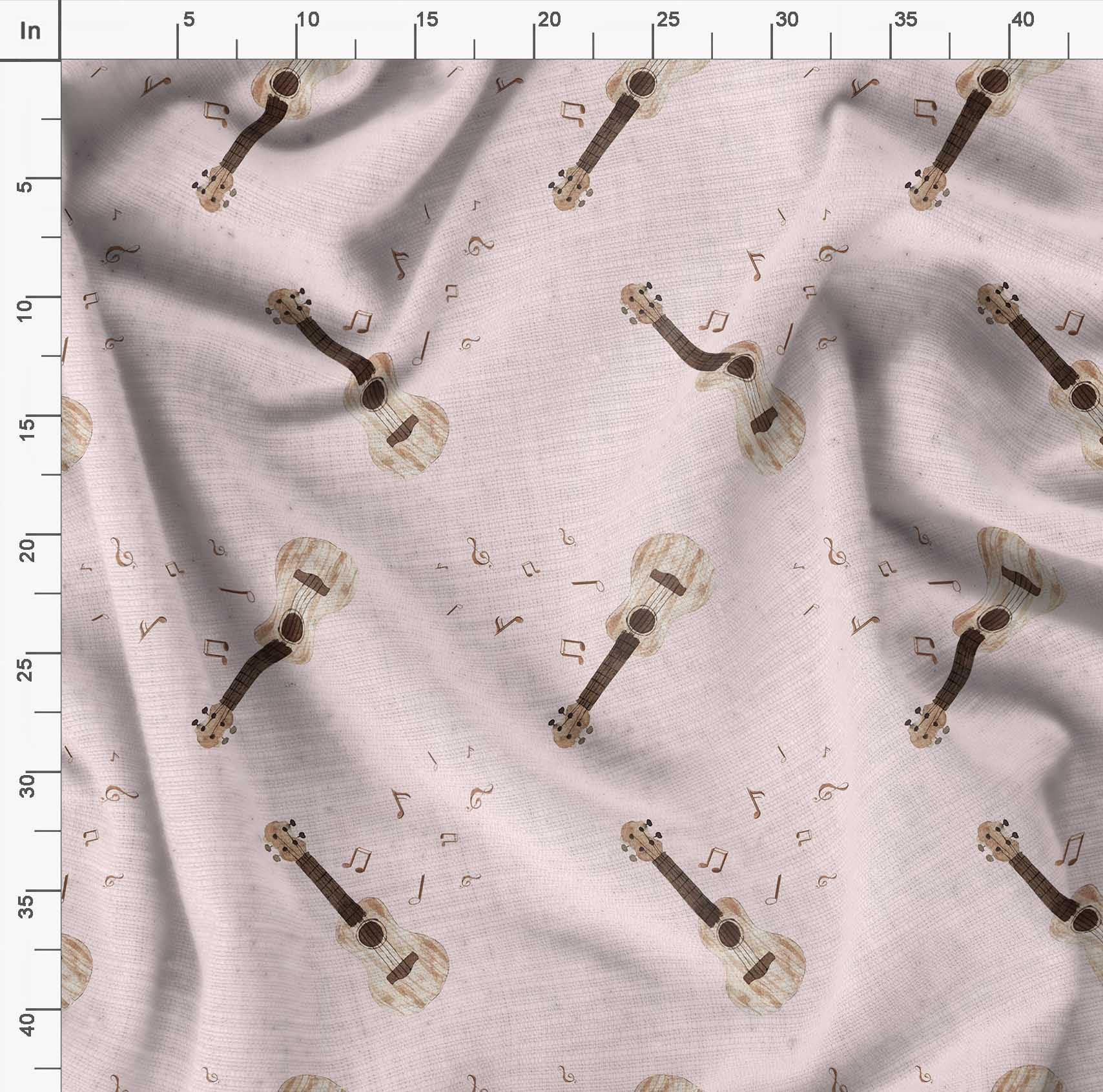 Soimoi Moss Georgette Brown Fabric by The Yard - 42 Inch Wide Printed Fabric for Dresses, Curtains & Home Decor | Musical Instrument Pattern Fabric for DIY Crafts & Sewing Projects