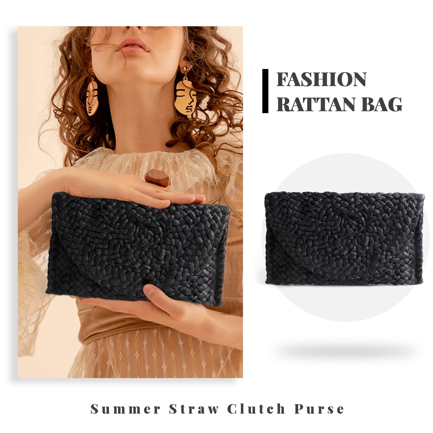 Women's Straw Clutch Purse - Woven Shoulder Bag for Summer Beach, Travel & Vacation | Boho Envelope Wallet Handbag for Women | Perfect for Beach Outings, Pool Parties & Casual Day Trips
