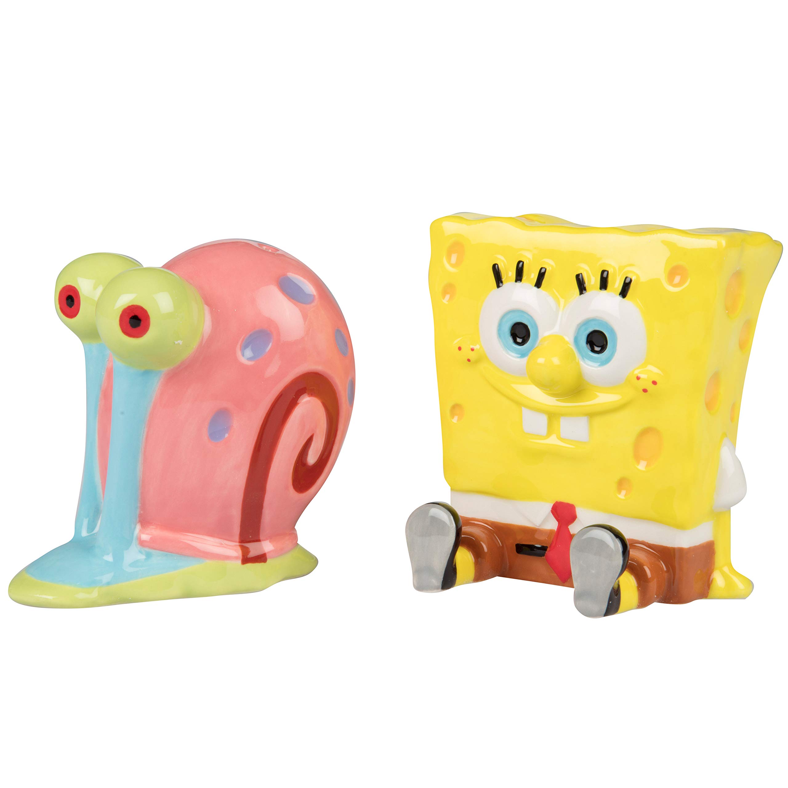 SpongeBob SquarePants Salt and Pepper Shaker Set - Ceramic Kitchen Seasoning Dispenser with SpongeBob & Gary Designs - Perfect for Home, Restaurant, and Gift Giving