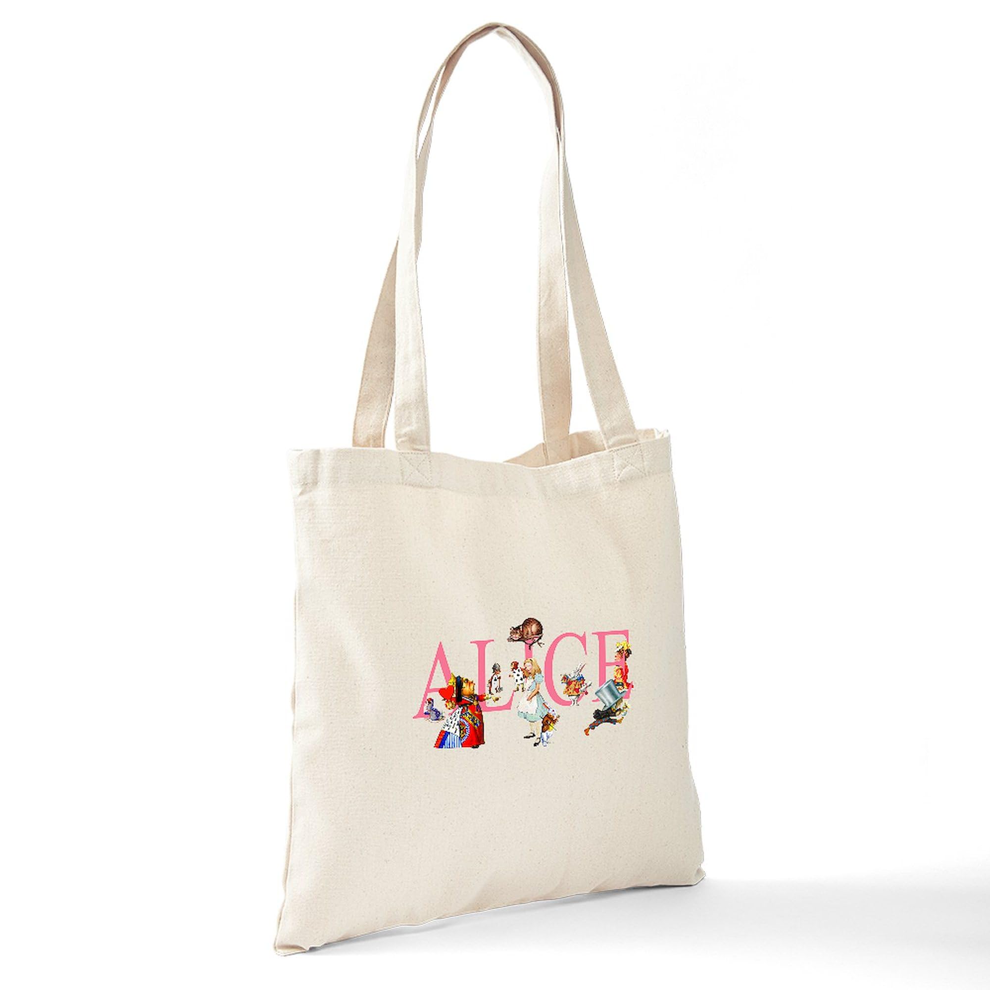 Alice & Friends in Wonderland Tote Bag - Natural Canvas Reusable Shopping Bag for Groceries, Beach & Daily Use