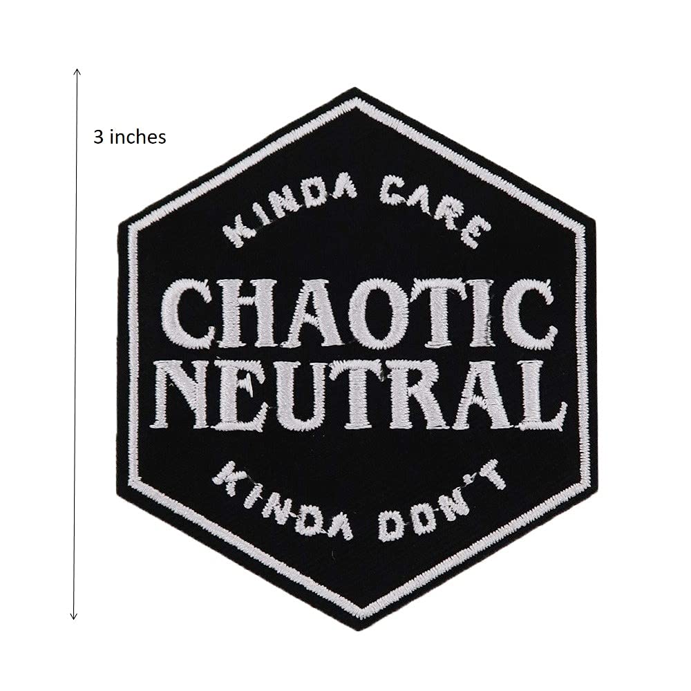 Chaotic Neutral Kinda Care Funny Meme Embroidered Iron On Patch for DIY Jackets, Backpacks & Denim - Unique Sew On Applique for Costumes & Crafting