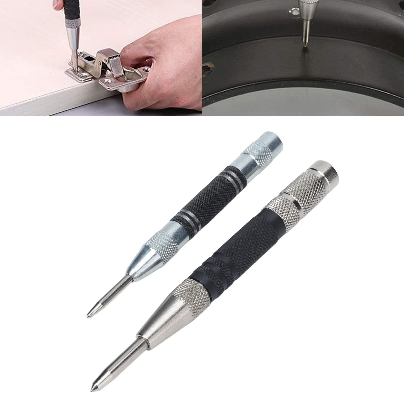2-Piece Automatic Center Punch Set with Adjustable Tension - Precision Woodworking Hole Puncher for Carpentry, Metalworking & DIY Projects | Perfect for Drilling, Positioning & Marking