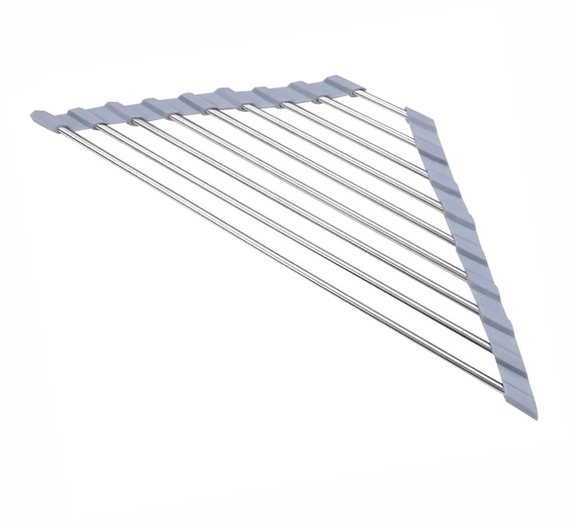 Stainless Steel Triangle Dish Drying Rack for Kitchen Sink Corner - Space Saving Roll Up Drainer Mat for Dishes, Utensils & Sponges - Perfect for Small Kitchens, Apartments & RV Use (Grey)