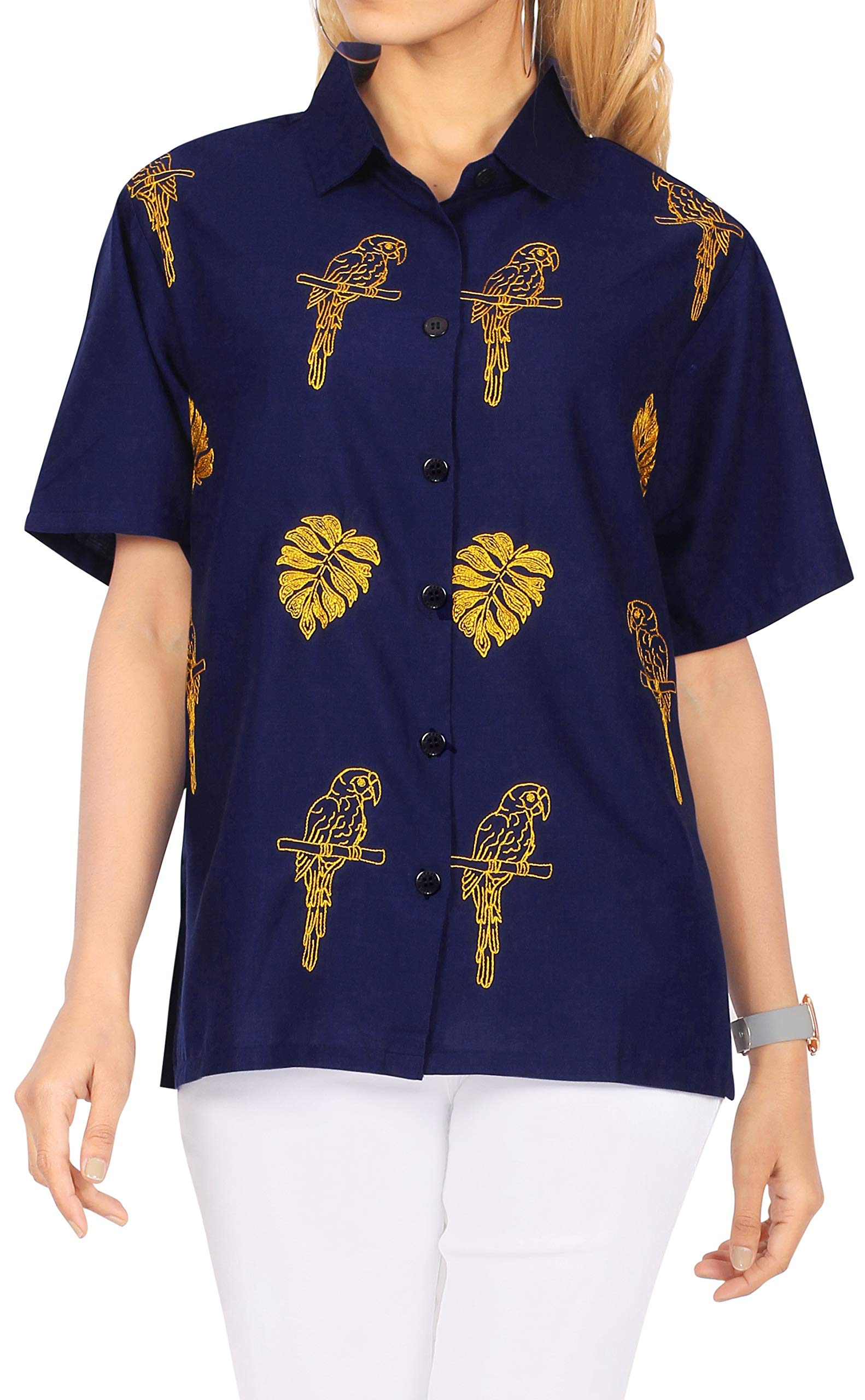 LA LEELA Women's Short Sleeve Hawaiian Blouse - Floral Print Vacation Shirt for Beach, Summer & Tropical Getaways | Lightweight & Comfortable Casual Wear