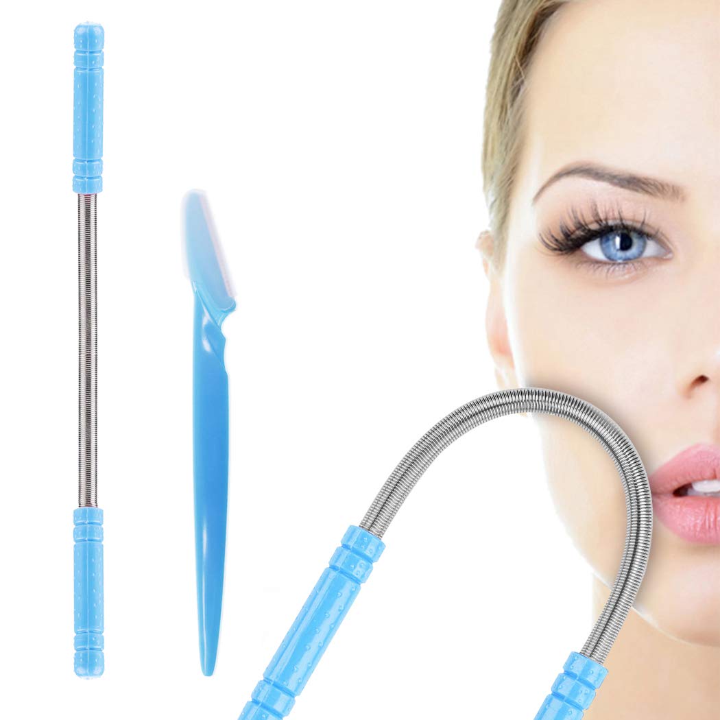 Legendog 9PCS Facial Hair Remover Spring Set - Portable Handmade Coil Hair Removal Tool with 9 Eyebrow Razors for Women & Men - Perfect for Eyebrow Shaping, Upper Lip & Chin Hair Removal at Home or Travel