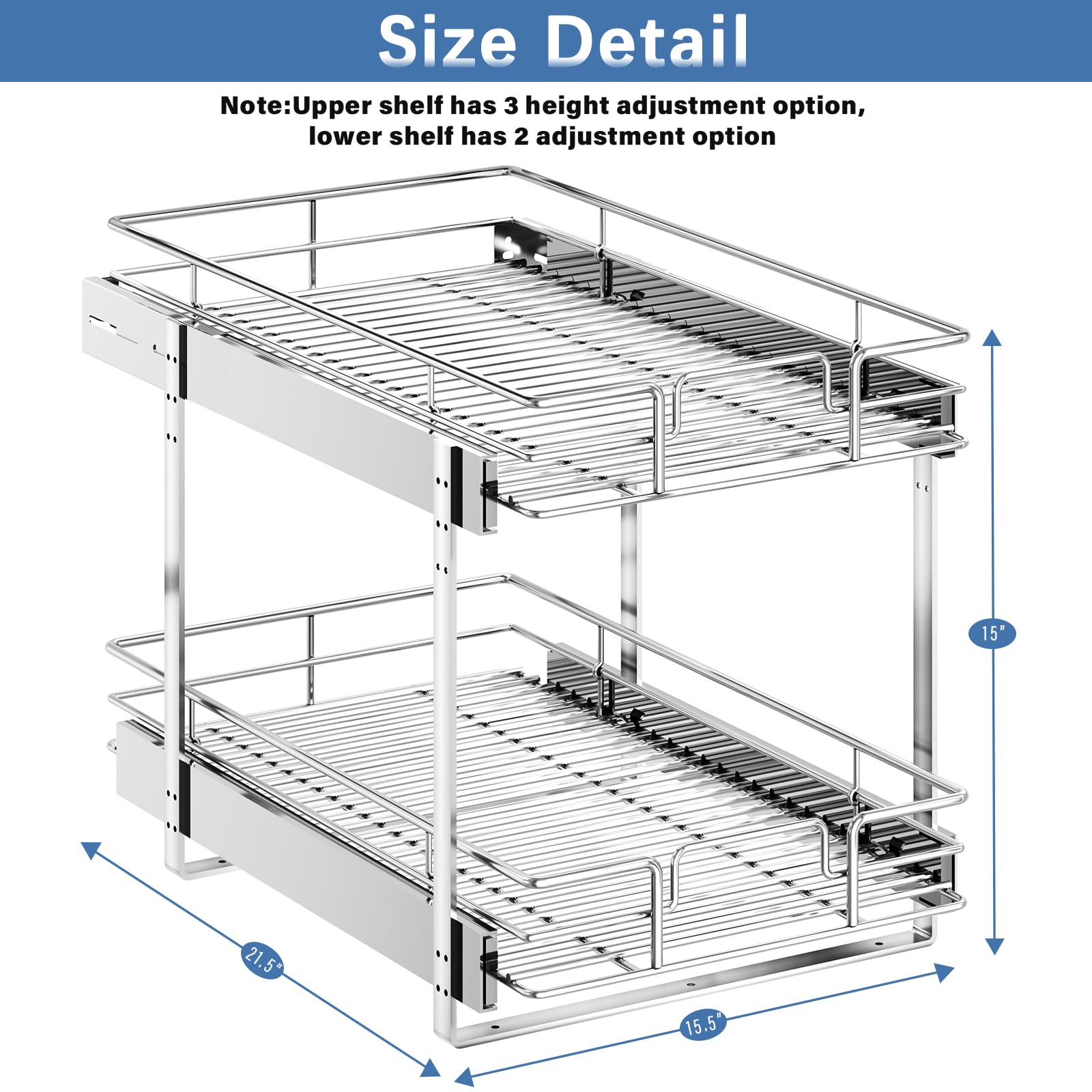 LOVMOR 2 Tier Pull Out Cabinet Organizer - 15.5