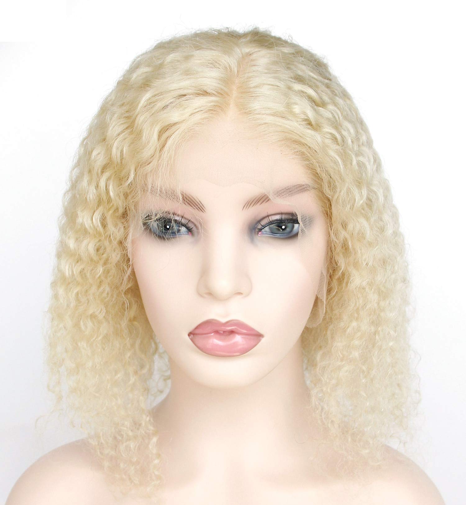 #613 Blonde Deep Curly Human Hair Lace Front Wig - 12