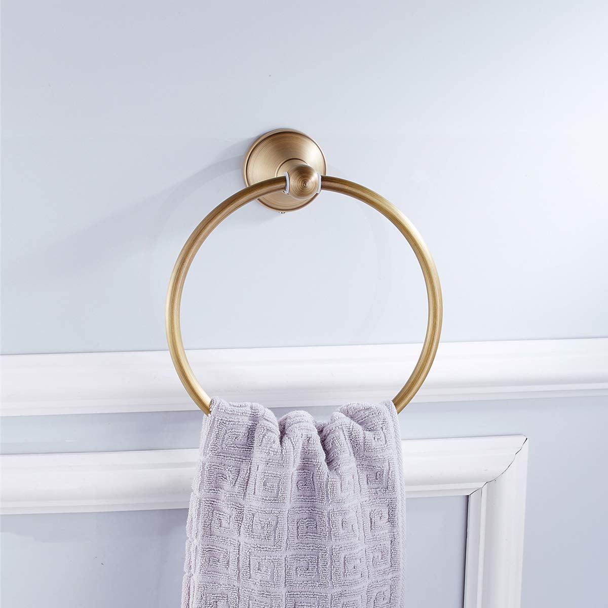 Flybath 3-Piece Bathroom Set - Antique Brass Toilet Paper Holder, Round Towel Ring & Wall Mounted Hook | Brushed Bronze Finish | Perfect for Powder Rooms, Guest Bathrooms & Master Suites