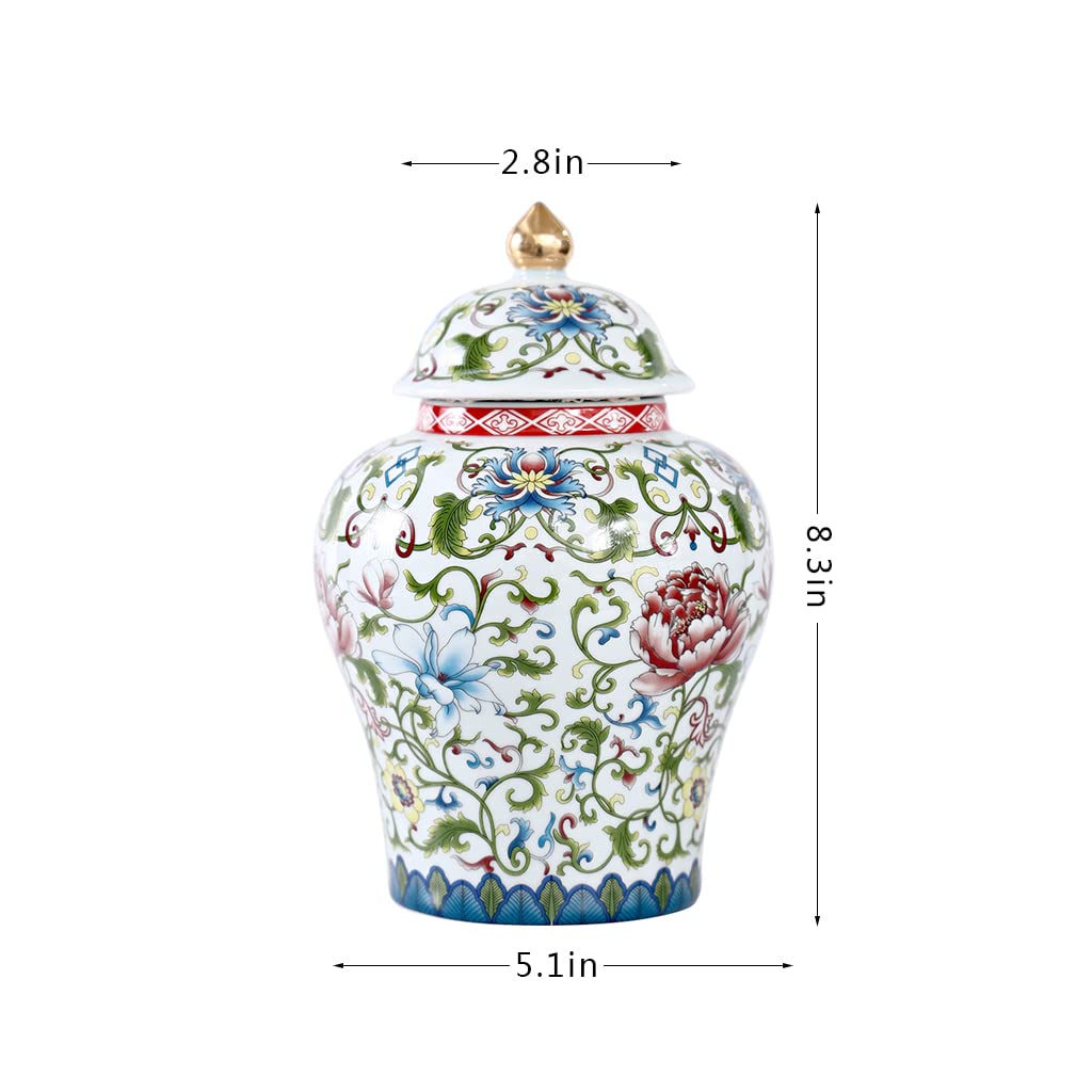 Jingdezhen Ceramic Ginger Jar with Lid - Chinese Style Temple Jar, Enamel Decorative Vase for Home & Kitchen Decor - Perfect for Living Room, Dining Table & Shelf Display