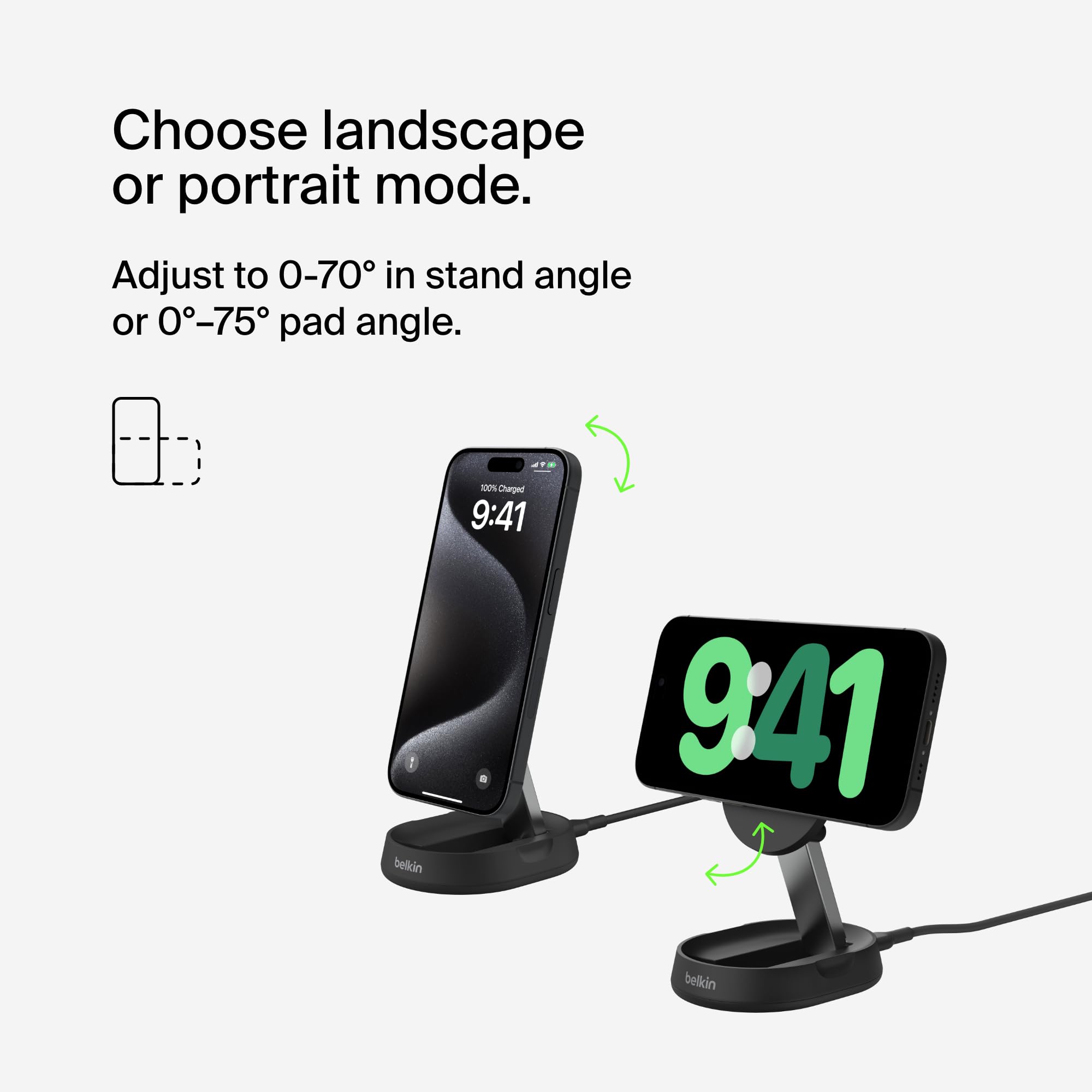 Belkin Convertible Magnetic Charging Stand 15W - MagSafe-Compatible Qi2-Certified Wireless Charger for iPhone 16/15/14/13 Series, AirPods Pro, Samsung Galaxy - Fast Charging Station with Adjustable Stand (2-Pack, Black) | Perfect for Home, Office & Travel Use