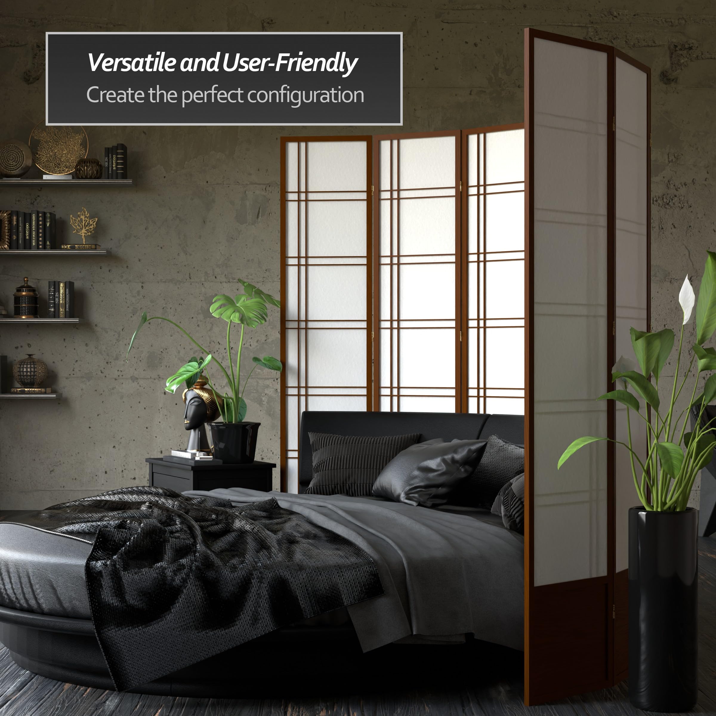 Red Lantern SS-84-DC-Walnut 5-Panel Room Divider Screen - Solid Walnut Wood Folding Partition for Home, Office & Event Decor