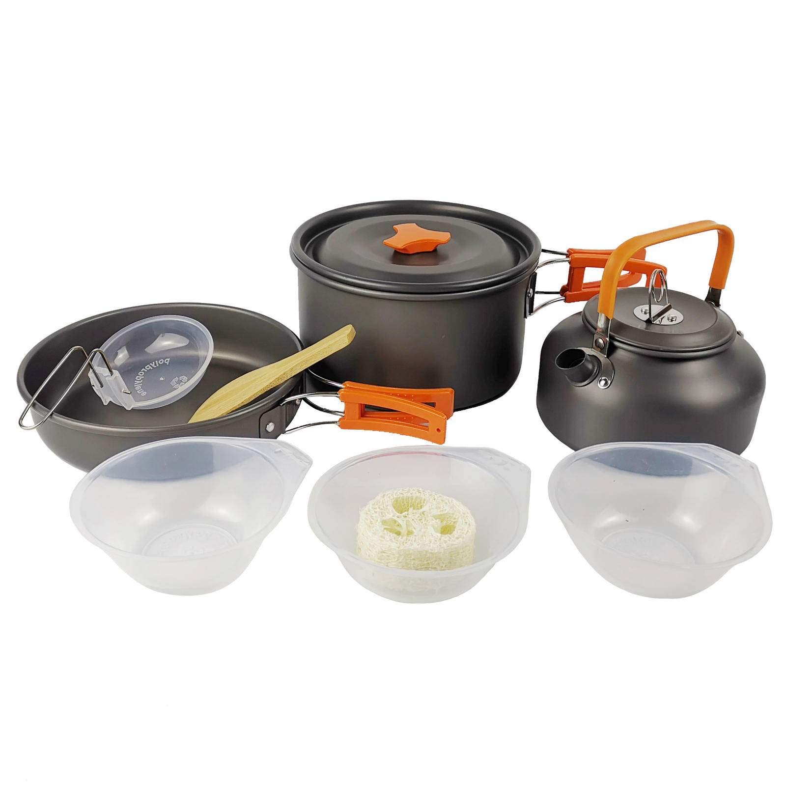 SAXTZDS 2-3 Person Camping Cookware Set - Portable Stainless Steel Teapot with Cutlery for Outdoor Picnics, Hiking & Backpacking Trips