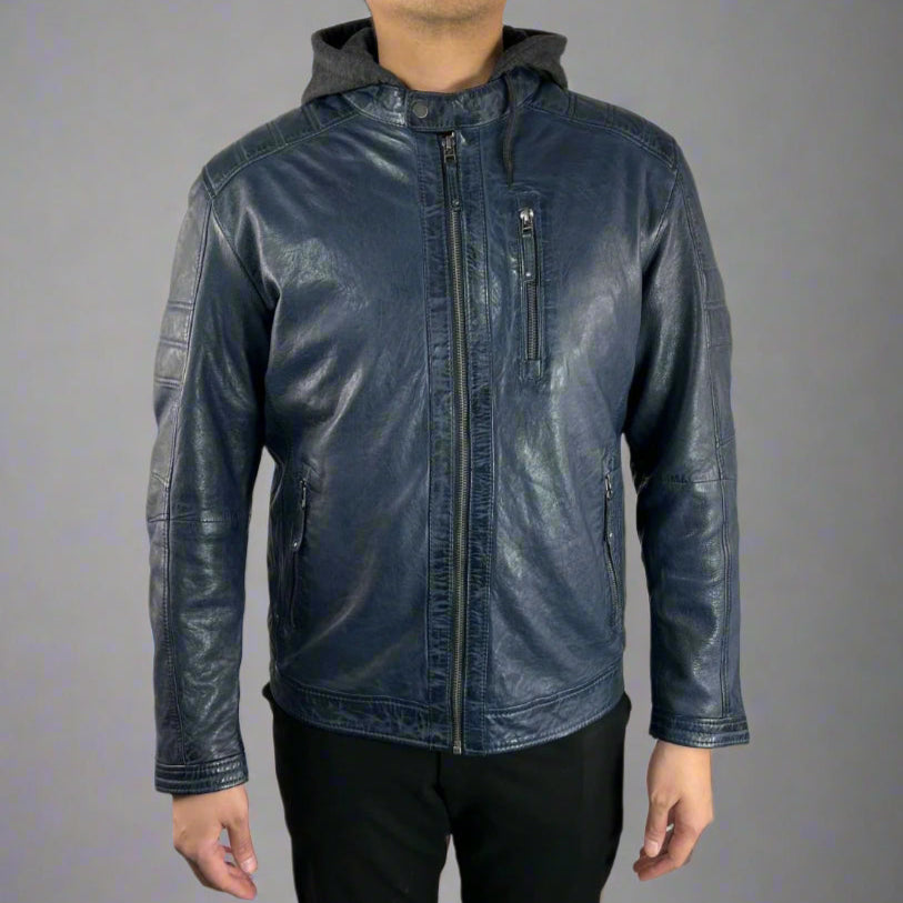 Premium Men's Genuine Sheepskin Leather Jacket with Detachable Hood - Stylish & Warm for Outdoor Adventures, Motorcycle Riding & Casual Wear