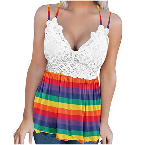 Trendy Women's Summer Tops - Lace Patchwork Printed Sleeveless Blouse with Suspenders | Casual Outfit, Beach Wear & Party Fashion