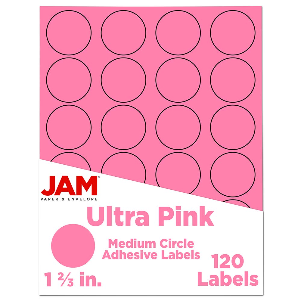JAM PAPER 1 2/3 Inch Circle Label Sticker Seals - 200 Pack of 120 Ultra Pink Self-Adhesive Labels for Organizing, Mailing & Crafting
