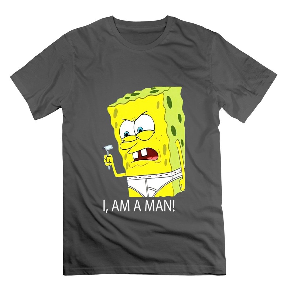 SpongeBob 'I Am A Man' Funny Graphic Men's T-Shirt - Soft Deep Heather Cotton Tee for Casual Wear & Gifts