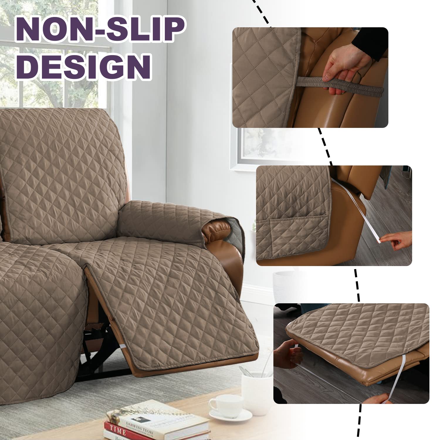 MeilleMaison Recliner Sofa Slipcover - Stretchable 2-Seater Couch Cover with Non-Slip Elastic Straps, Pet & Kid Friendly - Taupe/Beige (MMCLKR02C2) | Perfect for Living Room, Home Theater & Family Gatherings