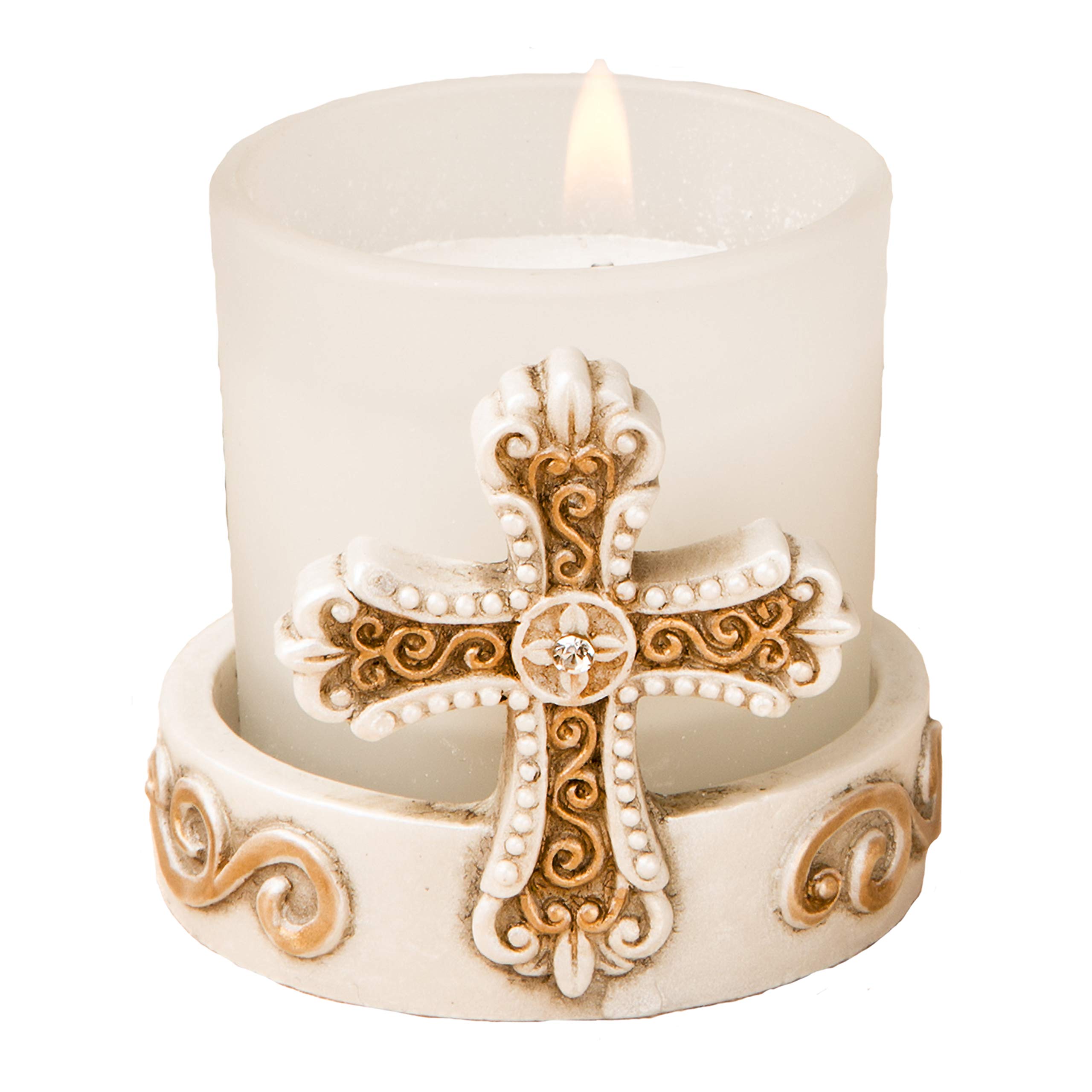 Vintage Cross Candle Holder Set of 48 - Antique Ivory Religious Candle Holders for Communion, Baptism & Christening Ceremonies - Perfect as Wedding Favors, Church Events & Home Decor