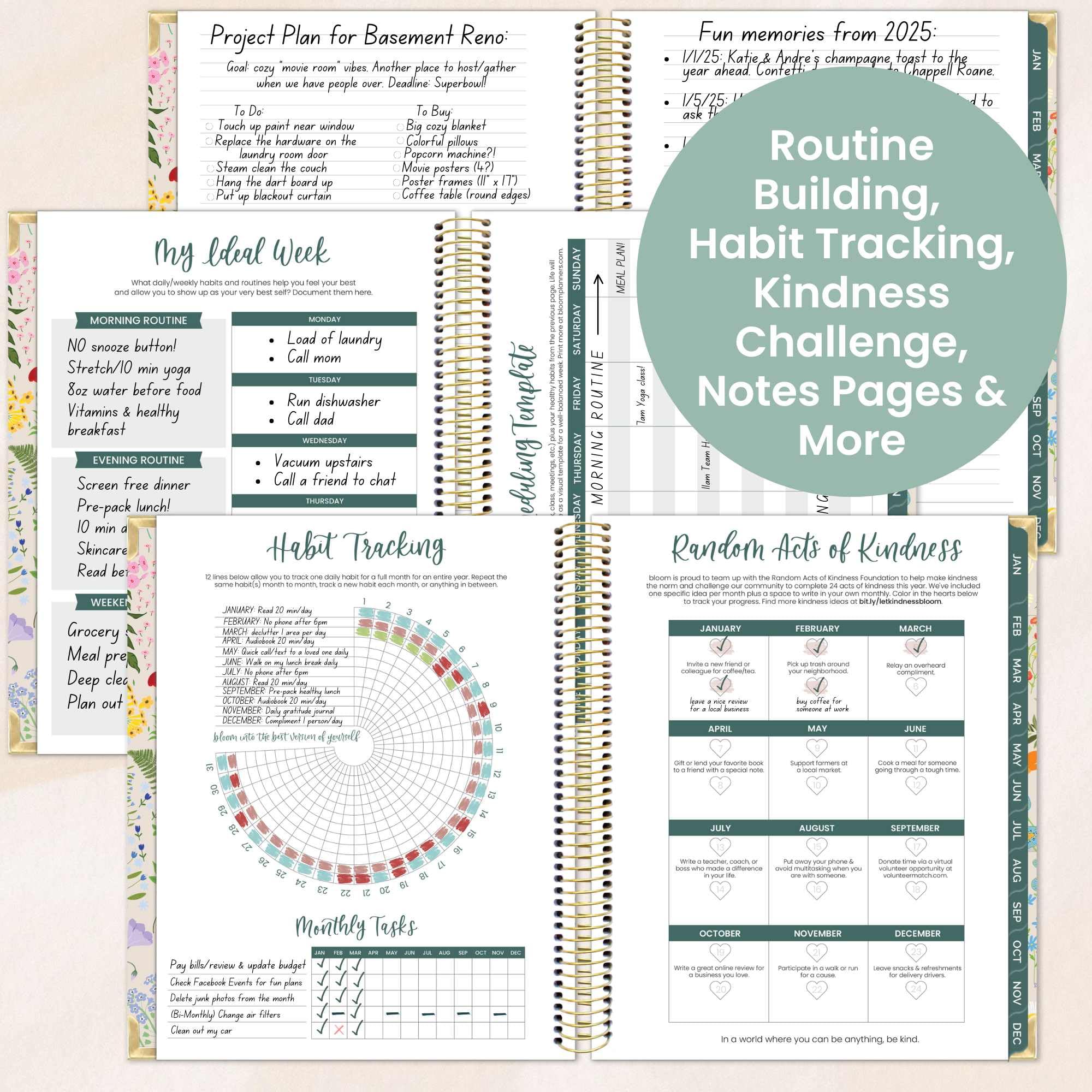 Bloom 2025 Daily Planner - Hardcover Goal & Vision Planner (Jan-Dec 2025) with Monthly/Weekly Views - 7.5