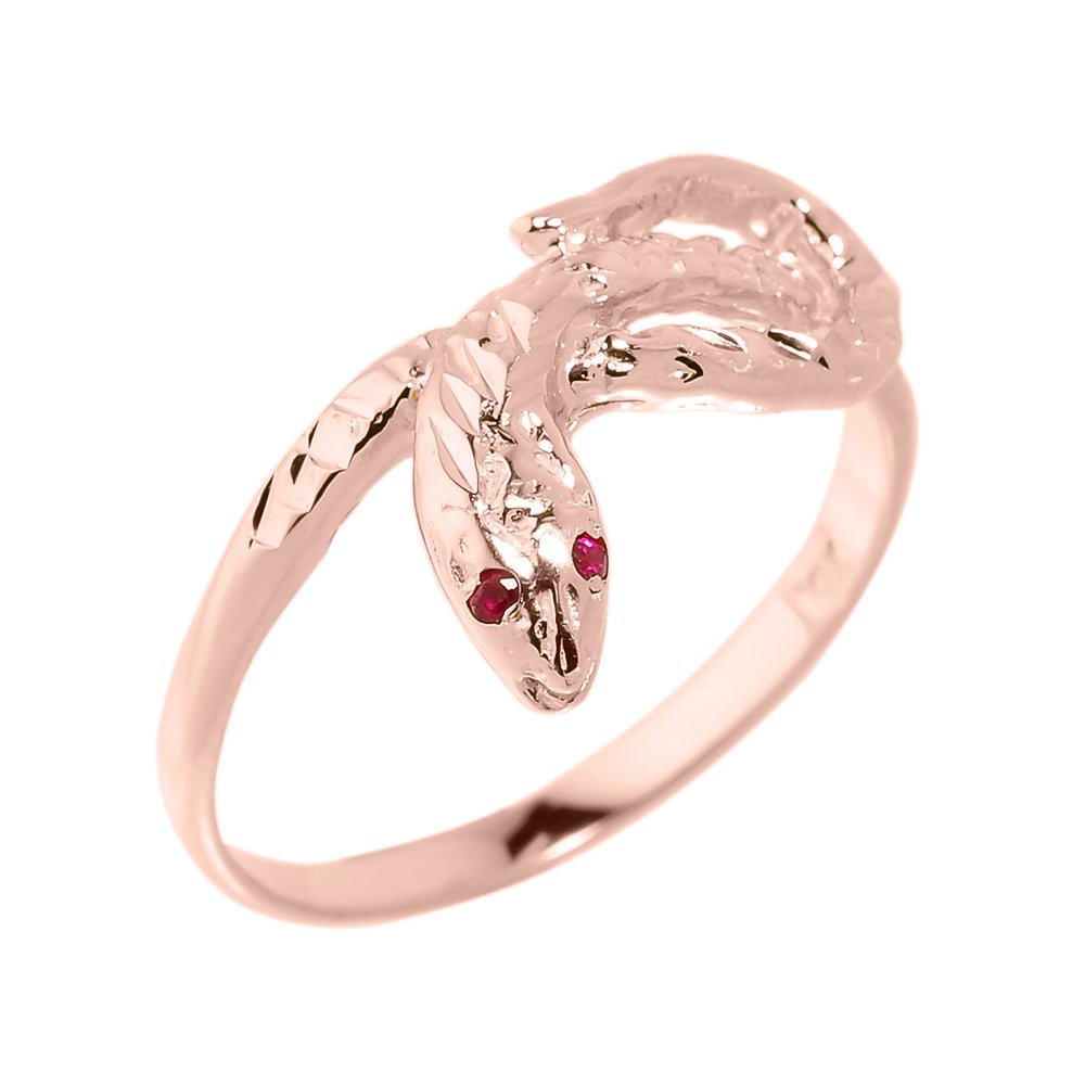 14K Rose Gold Dainty Snake Ring with Red Eyes - Elegant Jewelry for Women, Perfect for Gifts, Parties, and Everyday Wear
