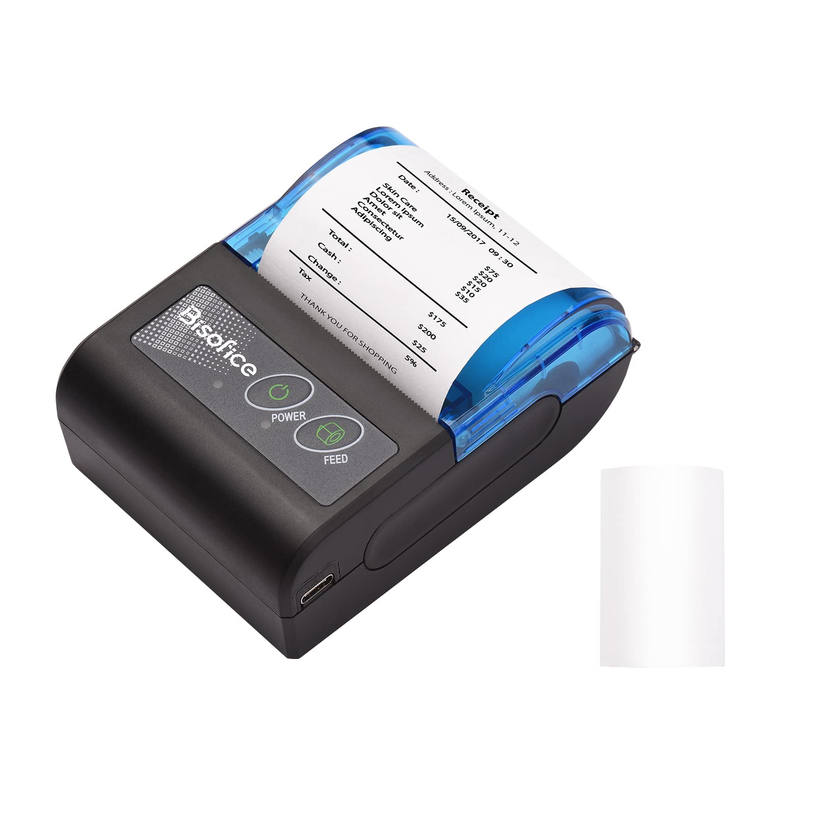 HHOP Bisofice Portable Mini Thermal Printer - 2 Inch Wireless USB Receipt Printer for Bills & Tickets | 58mm Thermal Paper | iOS Android Windows Compatible | Ideal for Restaurant POS, Retail Stores & Small Business Receipt Printing
