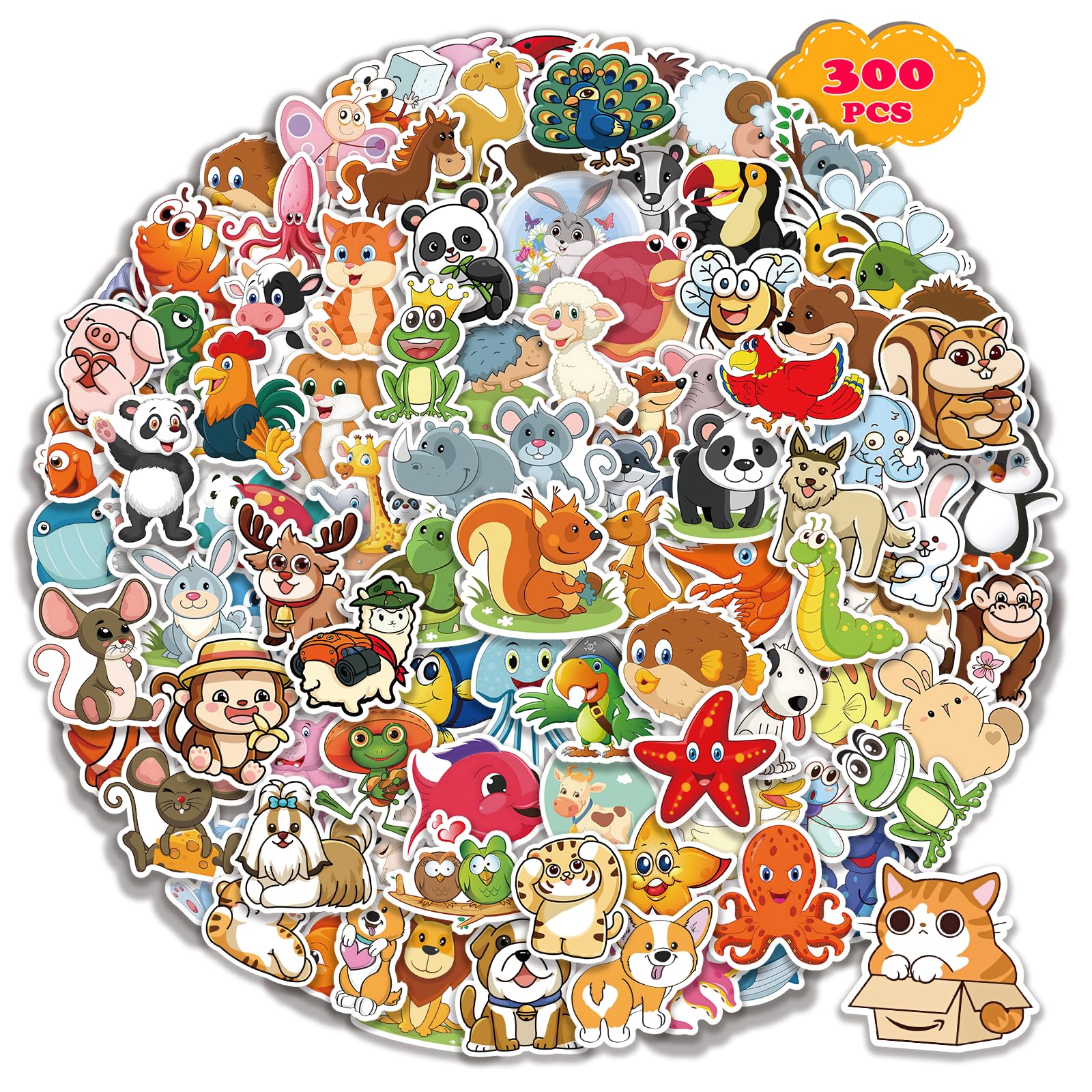 300 Pcs Cute Animal Stickers for Kids - Waterproof Vinyl Decals for Water Bottles, Hydroflasks, Phones, Skateboards & Laptops - Aesthetic Sticker Pack for Girls & Teens - Perfect for School, DIY Crafts & Personalizing Accessories
