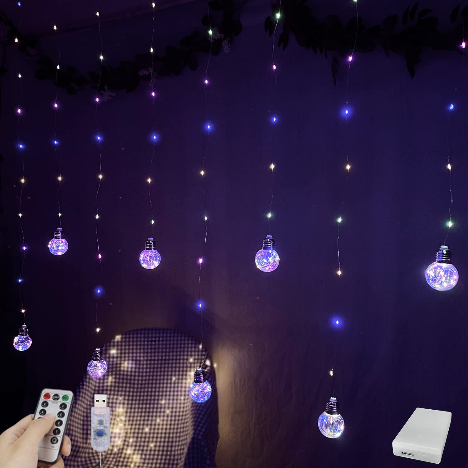 YOLIGHT 200 LED Wishing Ball Curtain Lights with Remote - USB Battery Powered Twinkle Globe Fairy Lights for Wedding, Party, Bedroom & Christmas Decorations (Multi-Colored) - Perfect for Indoor & Outdoor Romantic Ambiance, Holiday Lighting & Home Decor