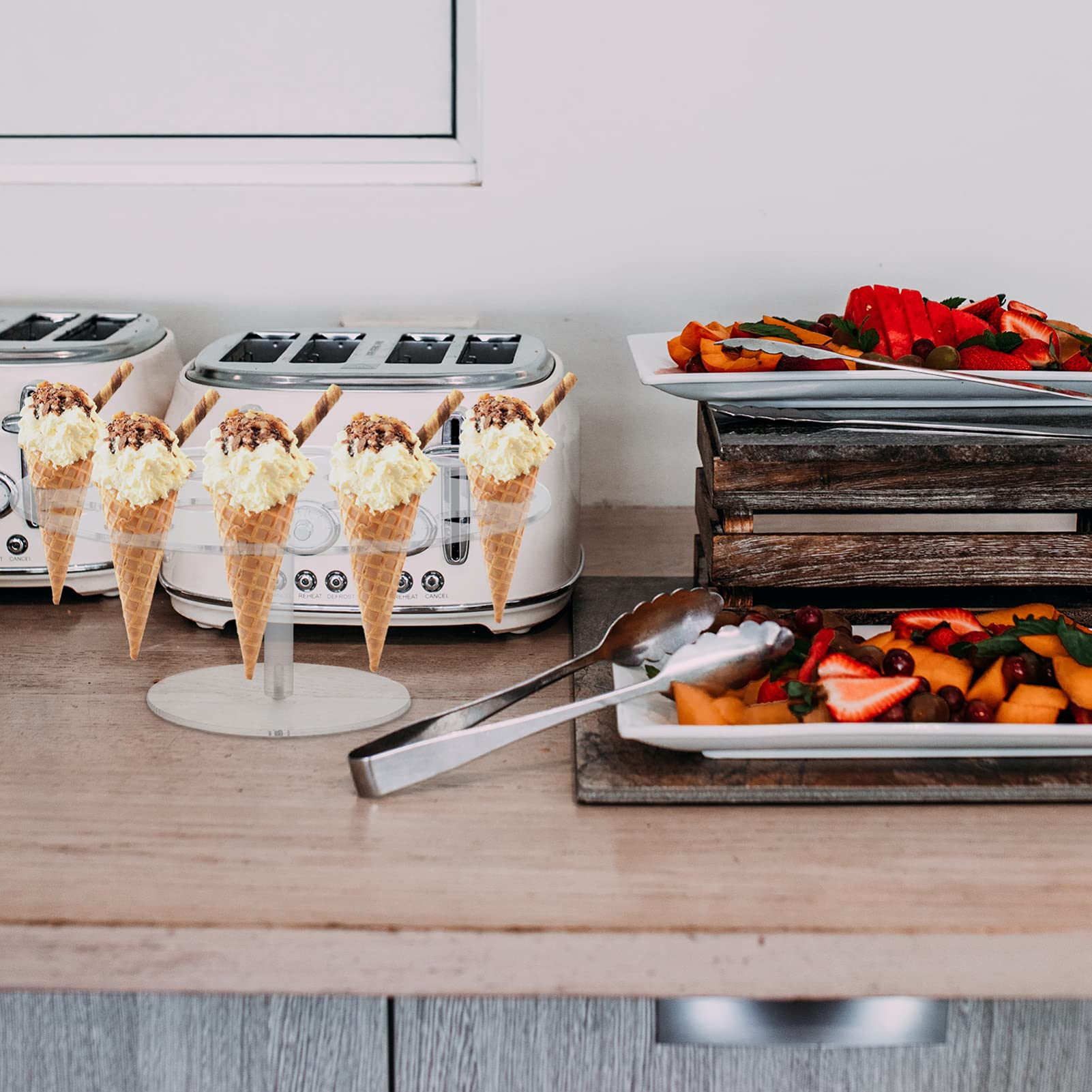 Cabilock 16-Slot Acrylic Ice Cream Cone Stand - Cupcake & Dessert Display Holder for Parties, Snow Plastic Serving Tray, Sushi & Snack Organizer - Perfect for Ice Cream Shops, Bakeries & Catering Events