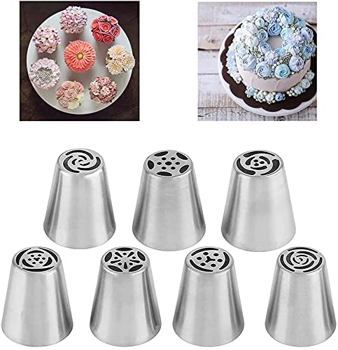 Russian Piping Tips Set - 7Pcs Stainless Steel Cupcake Decorating Nozzles for Flowers, Frosting, Cakes & Cookies | Professional Baking Tools for Pastry, Dessert & Cake Decorating (Perfect for Birthday Parties, Wedding Cakes & Home Baking)
