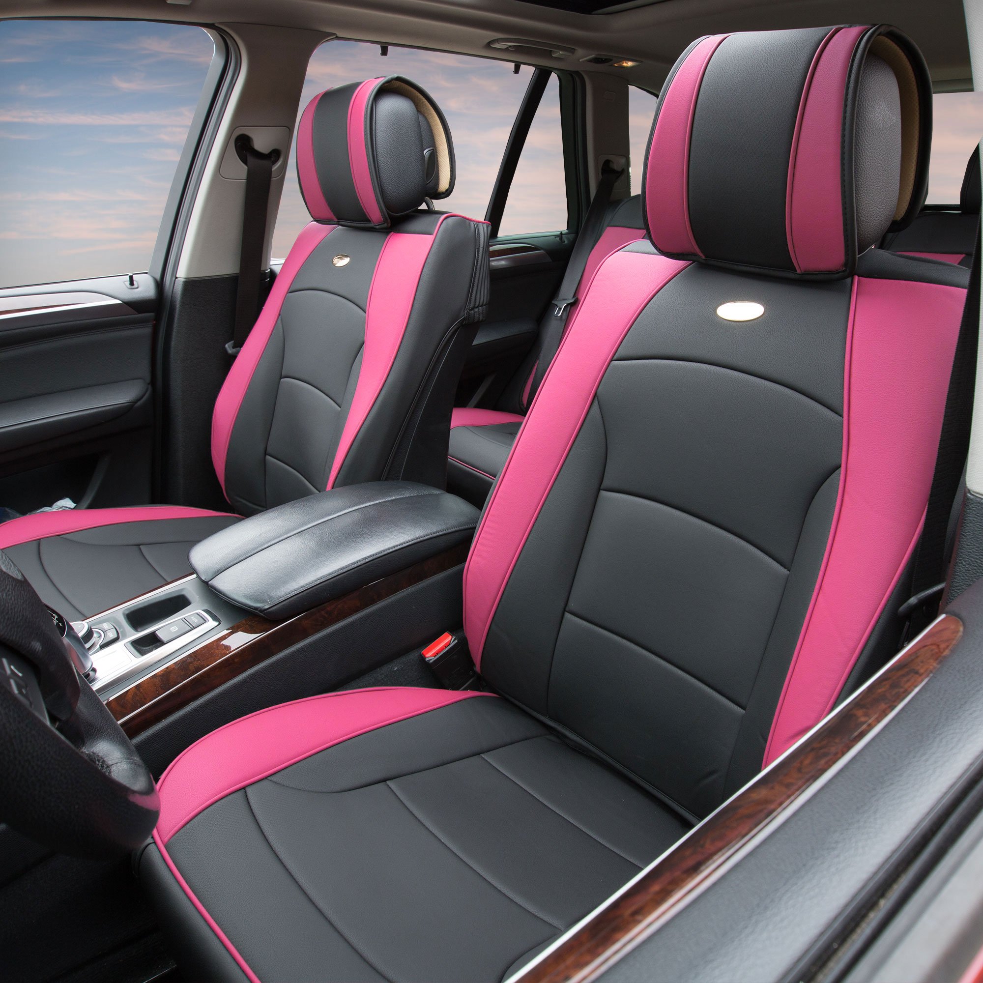 FH Group Pink Deluxe Leatherette Car Seat Cover - Universal Fit Waterproof Seat Protector for Cars, Trucks & SUVs | Premium Auto Accessories for Comfort & Style | Perfect for Daily Commute, Road Trips & Family Travel