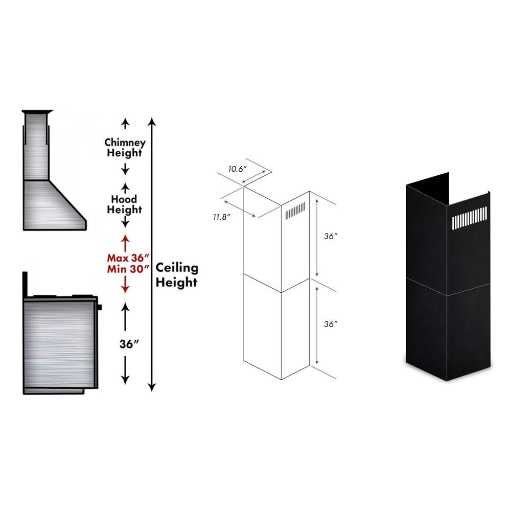ZLINE 2-Piece 36-Inch Chimney Extension Kit for 10 to 12-Foot Ceilings - Compatible with Range Hoods (2PCEXT BSKEN) - Perfect for Kitchen Renovations and High Ceiling Installations