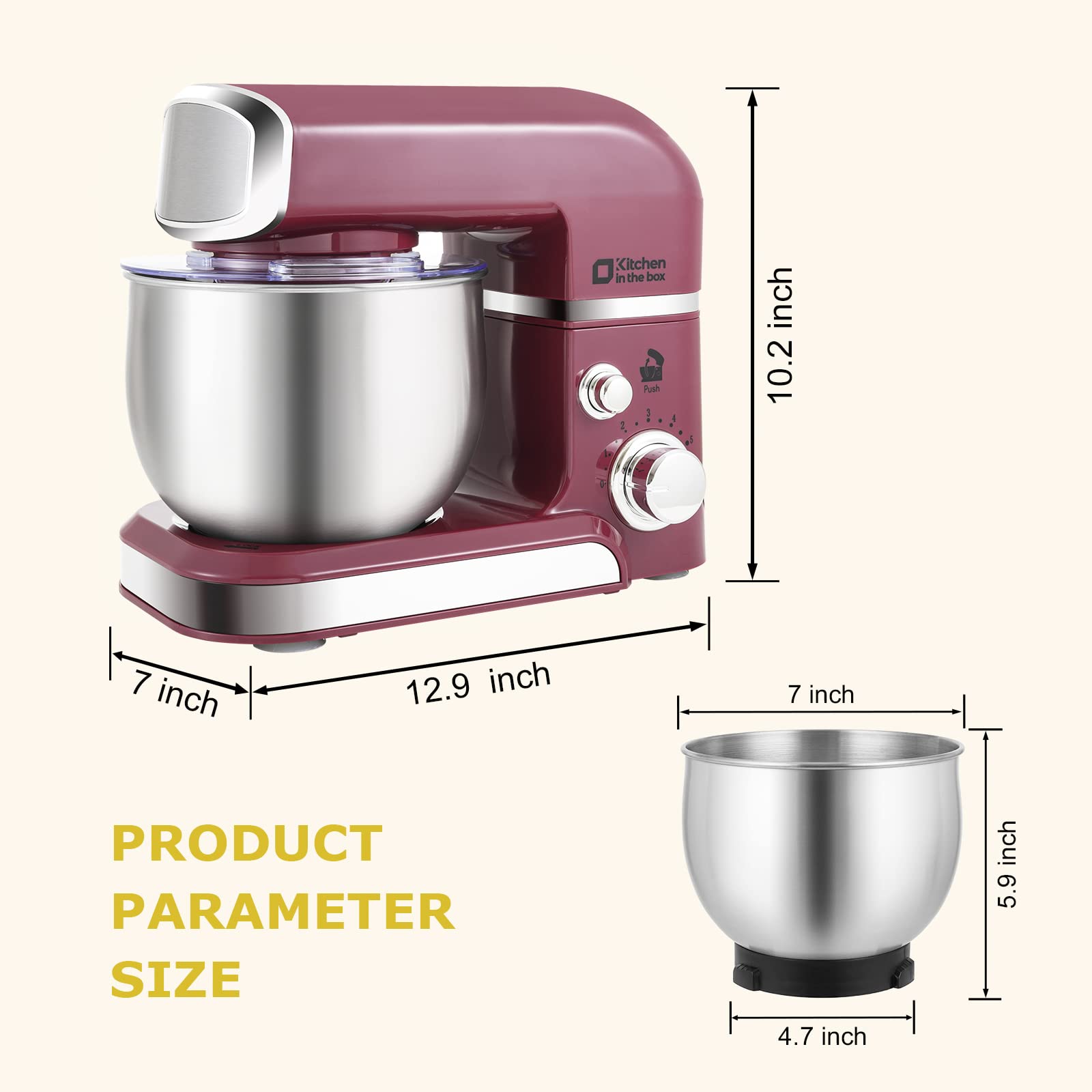 3.2Qt Stand Mixer - 6-Speed Electric Food Mixer with Attachments for Baking & Cooking (Purplish-red)