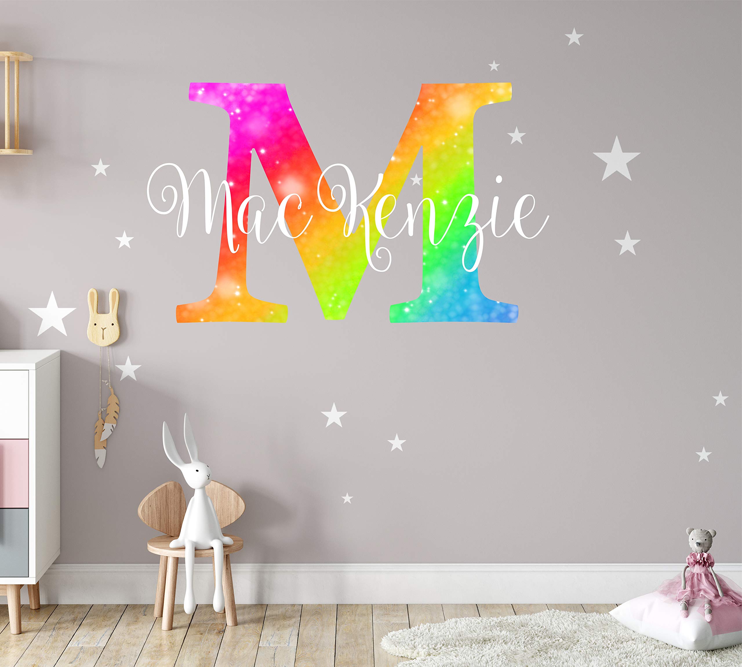 Personalized Rainbow and Stars Name Wall Decal - Custom Nursery Wall Decor for Baby Girls - Large Vinyl Stickers - Perfect for Nursery, Bedroom & Kids Room Decor