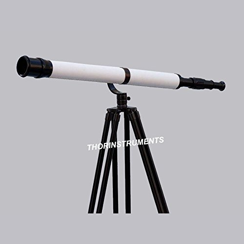 Vintage Bronze Finish Nautical White Leather Galileo Telescope - 60