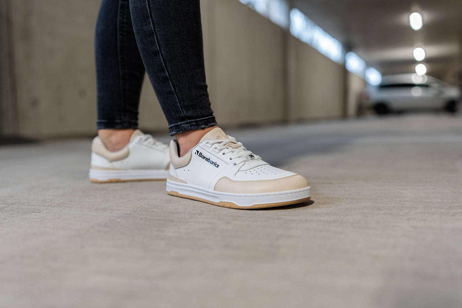 Barefoot Sneakers Barebarics Wave - White & Beige | Minimalist Zero Drop Shoes for Running, Walking & Gym | Lightweight & Flexible Barefoot Design