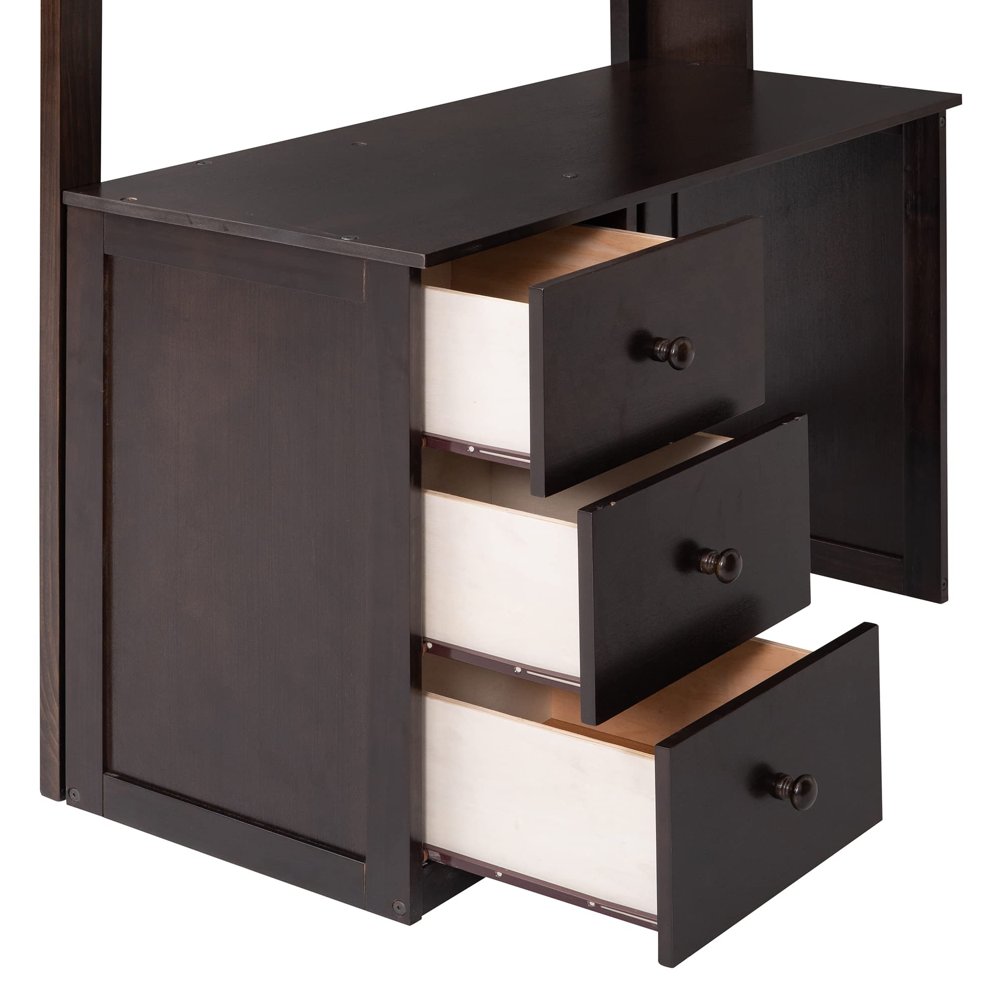 Harper & Bright Designs Twin Size Wood Loft Bed with Desk & Wardrobe - Space-Saving Study Bed with Storage Drawers for Kids & Teens - Perfect for Small Bedrooms, Dorm Rooms & Studio Apartments