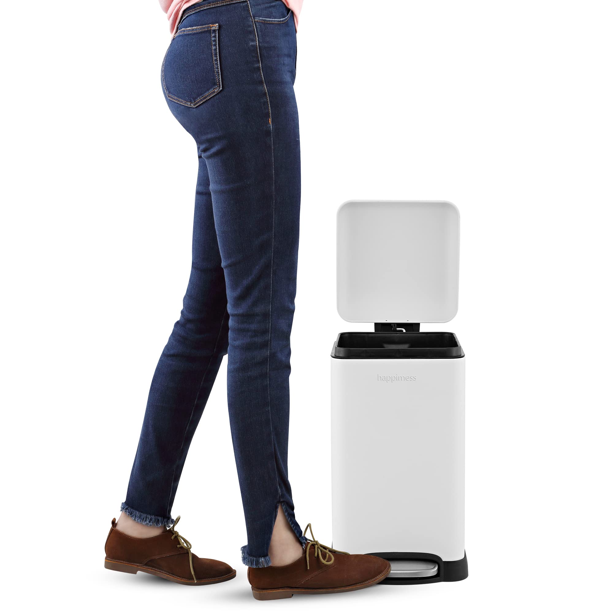 Happimess HPM1012C Betty Retro Mini 3.2-Gallon Step Trash Can - Modern Fingerprint-Proof Stainless Steel Waste Bin with Soft Close Lid for Kitchen, Bathroom, Bedroom & Office - Rustproof & Minimalist Design (White) - Perfect for Small Spaces & Home Organization