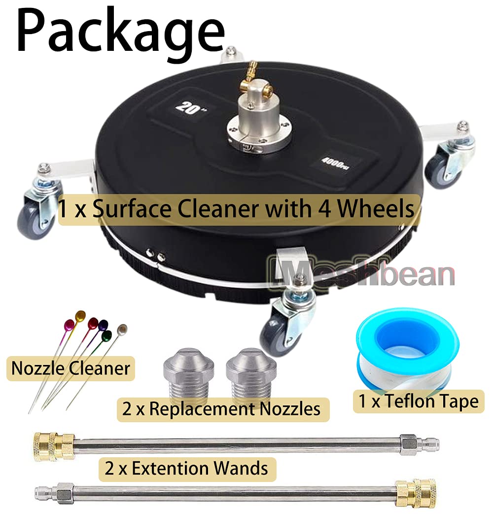 **20 Inch 4000 PSI Surface Cleaner Pressure Washer with 4 Wheels, 2 Extra Nozzles & 2 Extension Wands - 1/4