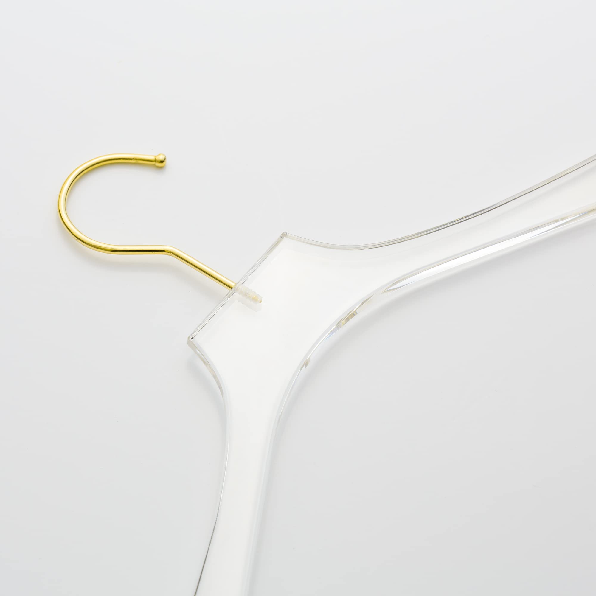 HomeCube USA 17-Inch Clear Acrylic Clothes Hangers with Gold Hooks - Heavy Duty Shirt Hangers for Closet Organization - Elegant Wedding Dress Hangers & Durable Closet Organizers - Premium Lucite Hangers for Home, Boutique, and Retail Use - Perfect for Wardrobe, Bridal Shops, and Luxury Garment Display