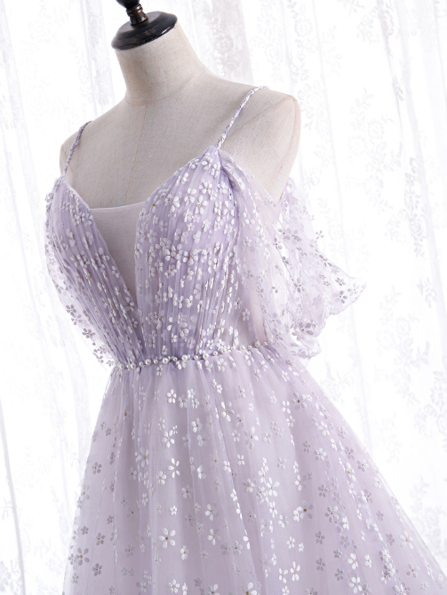 Elegant Purple Tulle Off-Shoulder Long Prom Dress for Women - Formal Evening Gown for Homecoming, Wedding Guest & Special Occasions