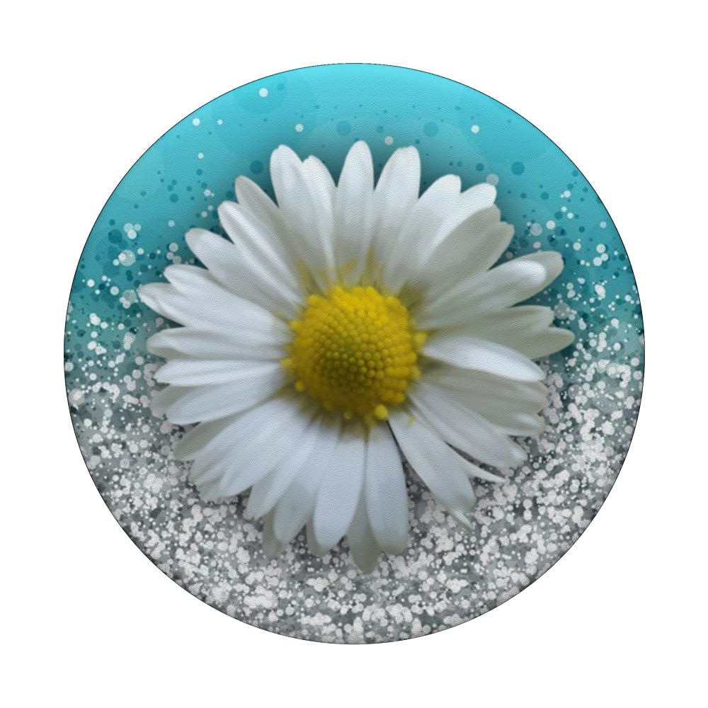 Daisy White On Light Blue Grey Design PopSockets PopGrip: Swappable Phone Grip for iPhone, Samsung & Tablets - Secure Adhesive PopGrip for Photography, Gaming & Daily Use
