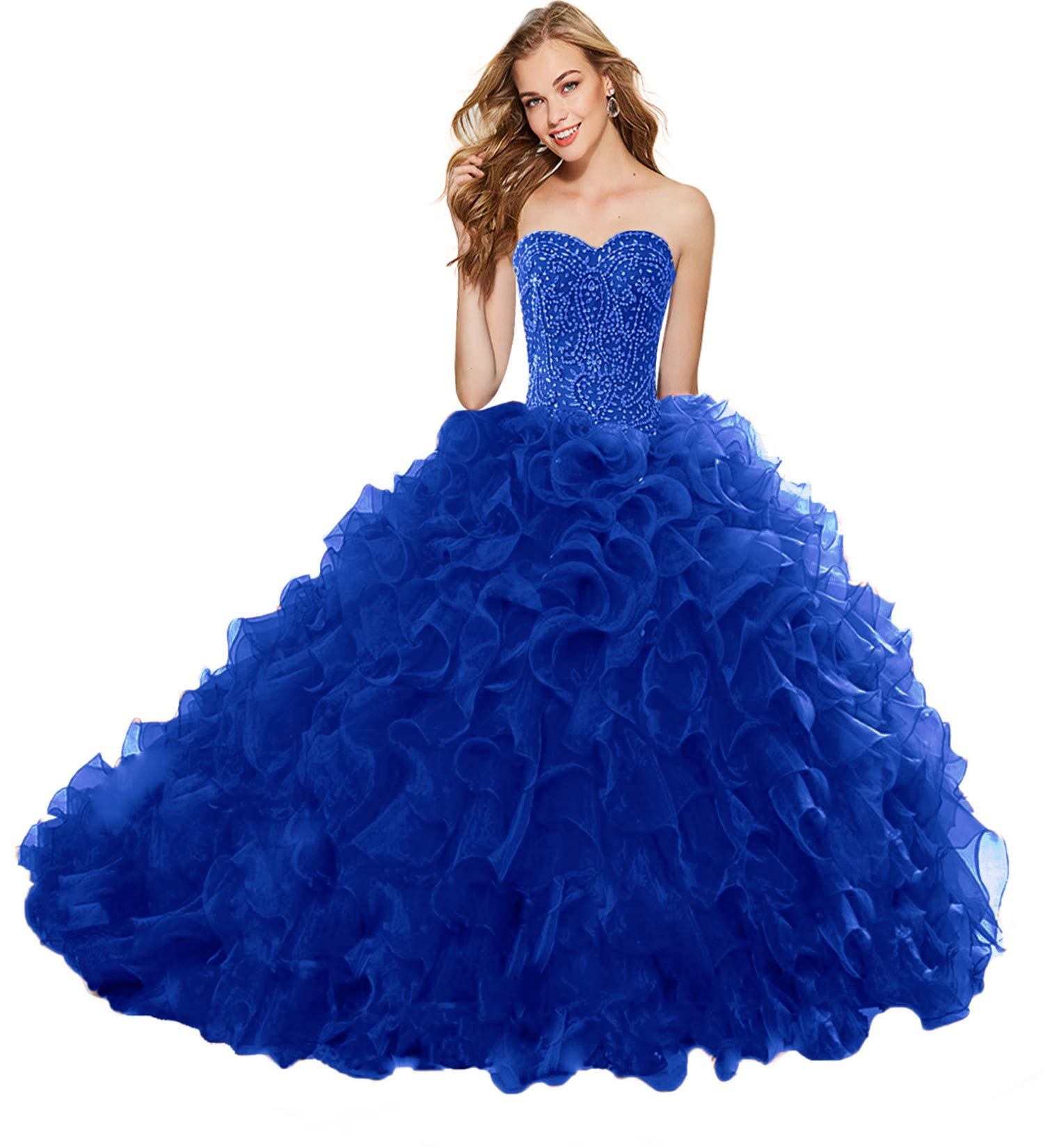 Elegant APXPF Women's Heavy Beaded Organza Ruffle Quinceanera Dress - Sweet 16 Prom Ball Gown for Teen Girls - Perfect for Quinceañeras, Debutante Balls & Formal Dances