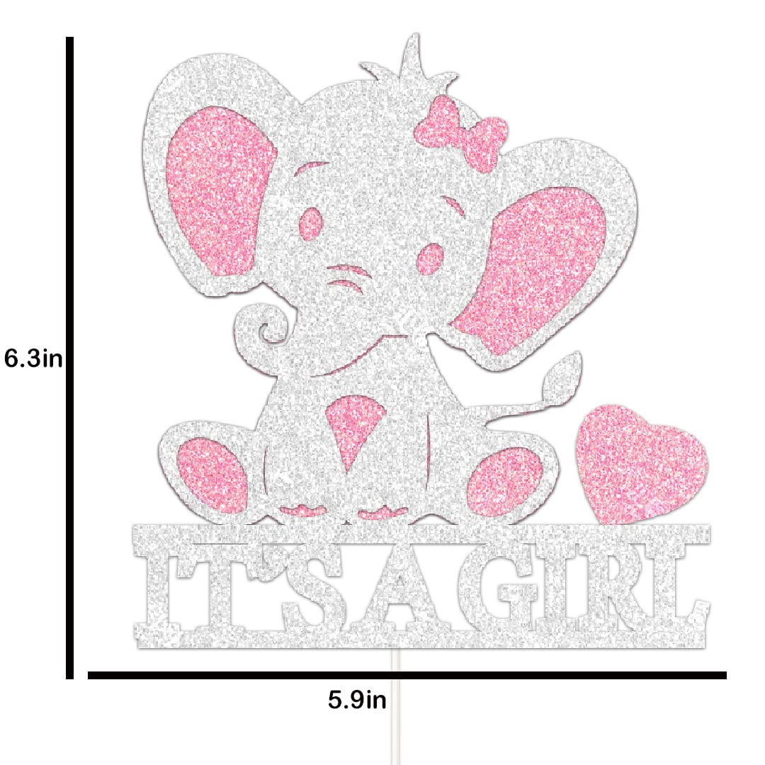 Pink Elephant Cake Toppers for Baby Shower - Adorable It's A Girl Elephant Cake Decorations for Gender Reveal & Newborn Celebrations
