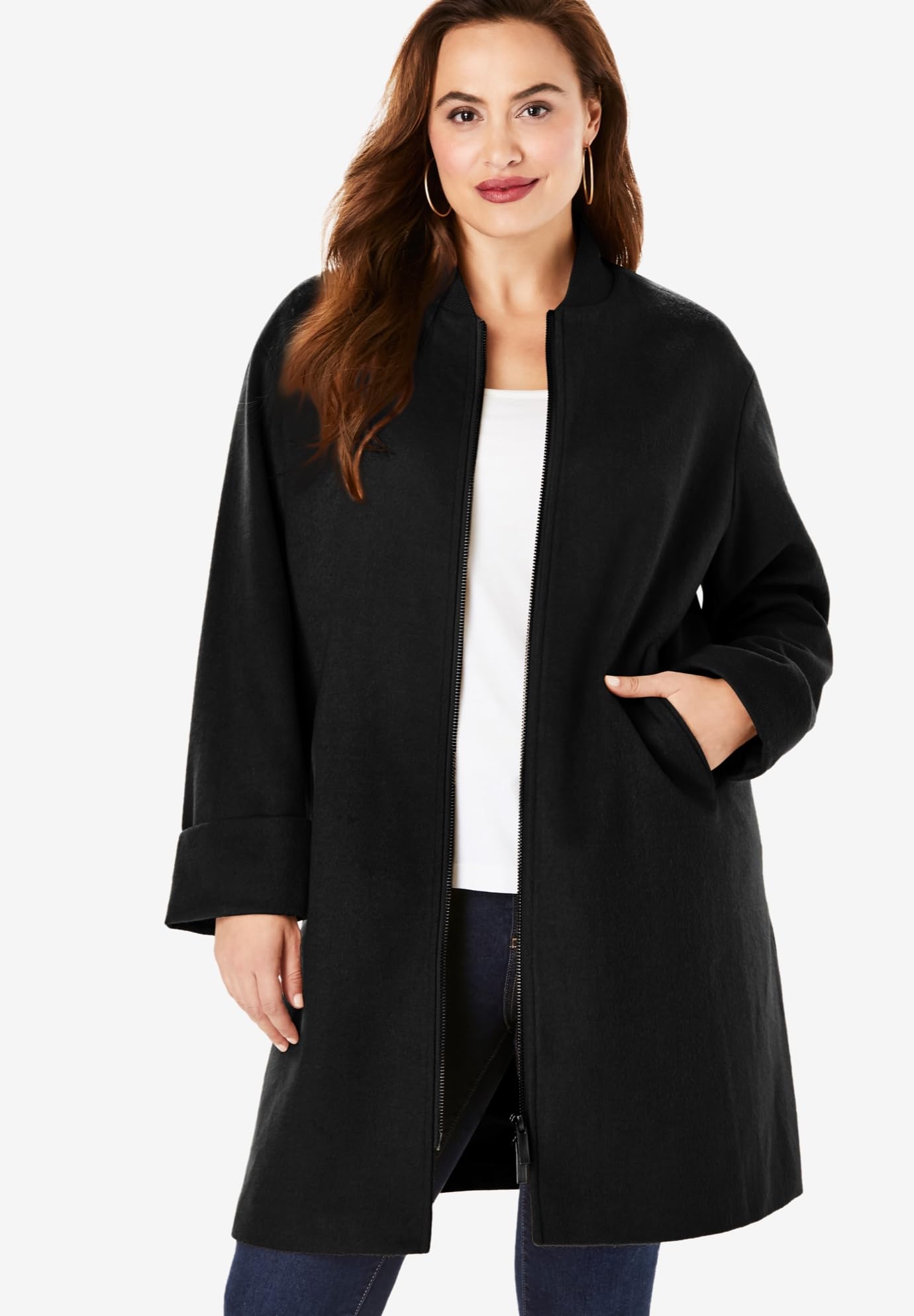 Roaman's Women's Plus Size A-Line Driving Coat - Stylish Winter Jacket for Casual Outings & Commuting | Warm Fleece Lined Coat for Plus Size Women