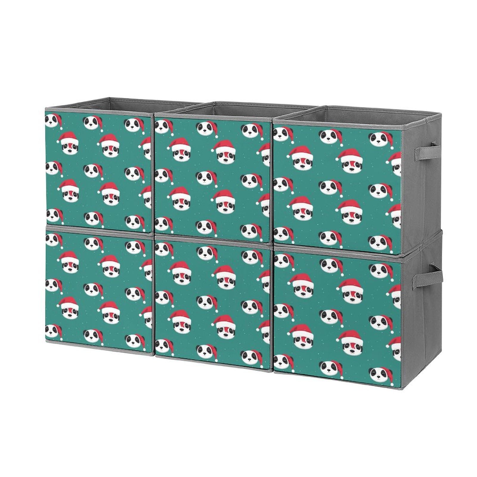 Christmas Panda Foldable Storage Cubes - 6PCS Organizers with Handles for Home & Office